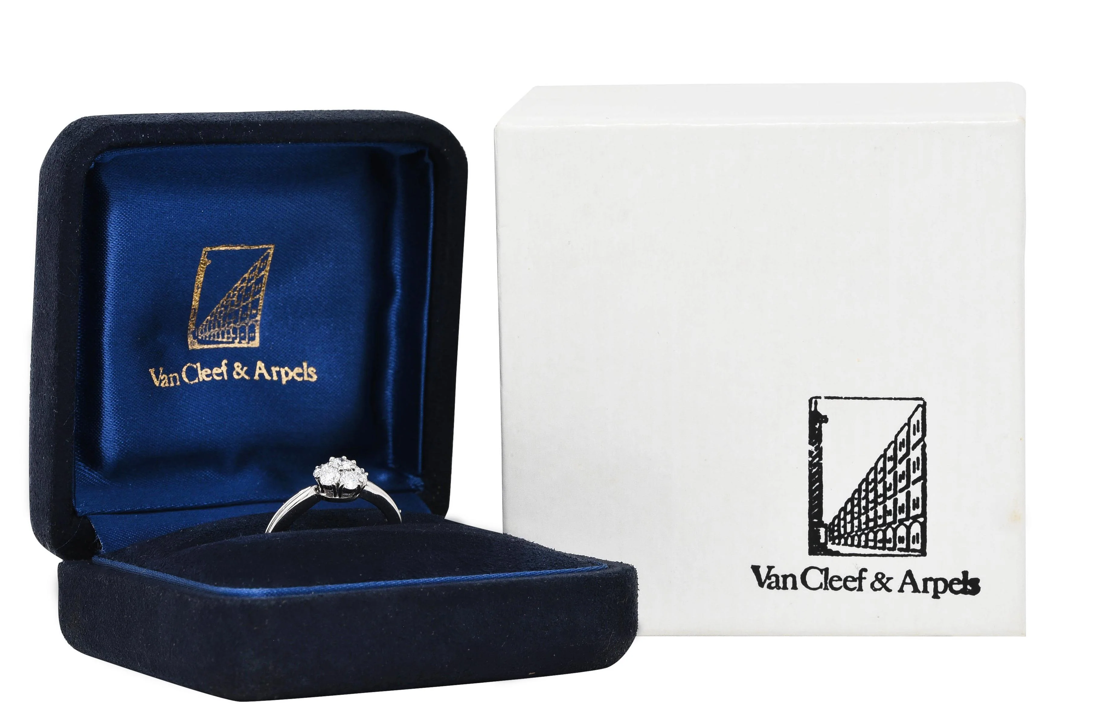 Van Cleef & Arpels 0.46 CTW Diamond Platinum Fleurette Cluster Engagement Ring - Image 3