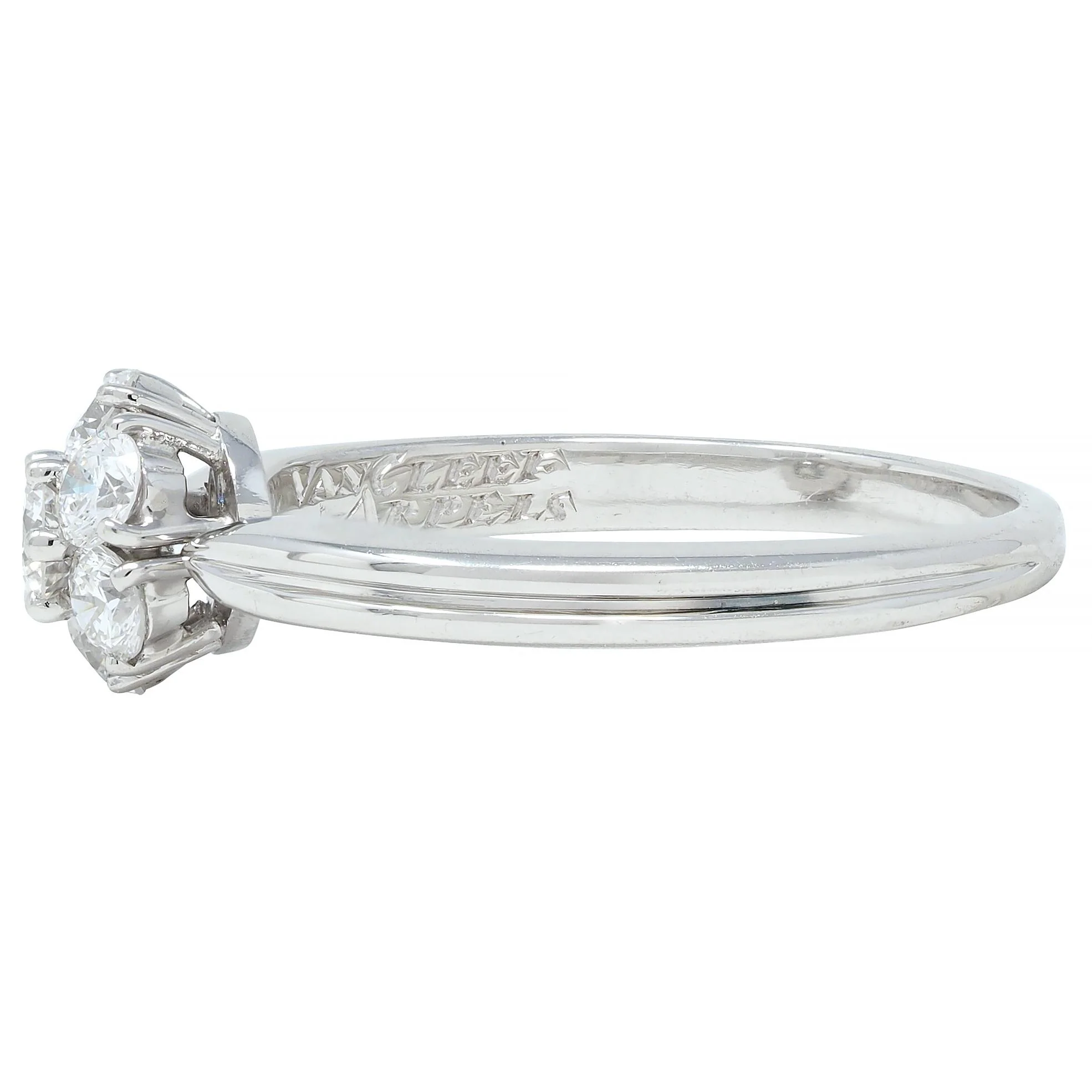 Van Cleef & Arpels 0.46 CTW Diamond Platinum Fleurette Cluster Engagement Ring - Image 6