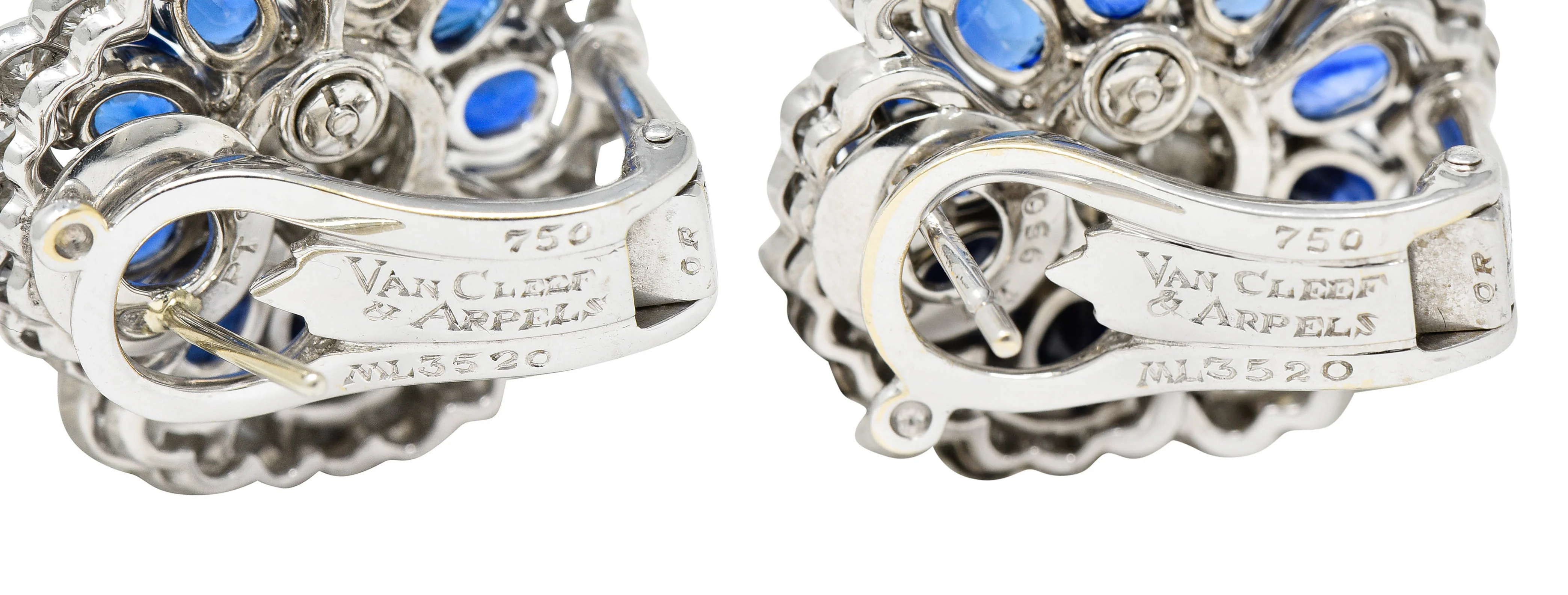 Van Cleef & Arpels 12.65 CTW Sapphire Diamond Platinum Camellia Flower Earrings - Image 6