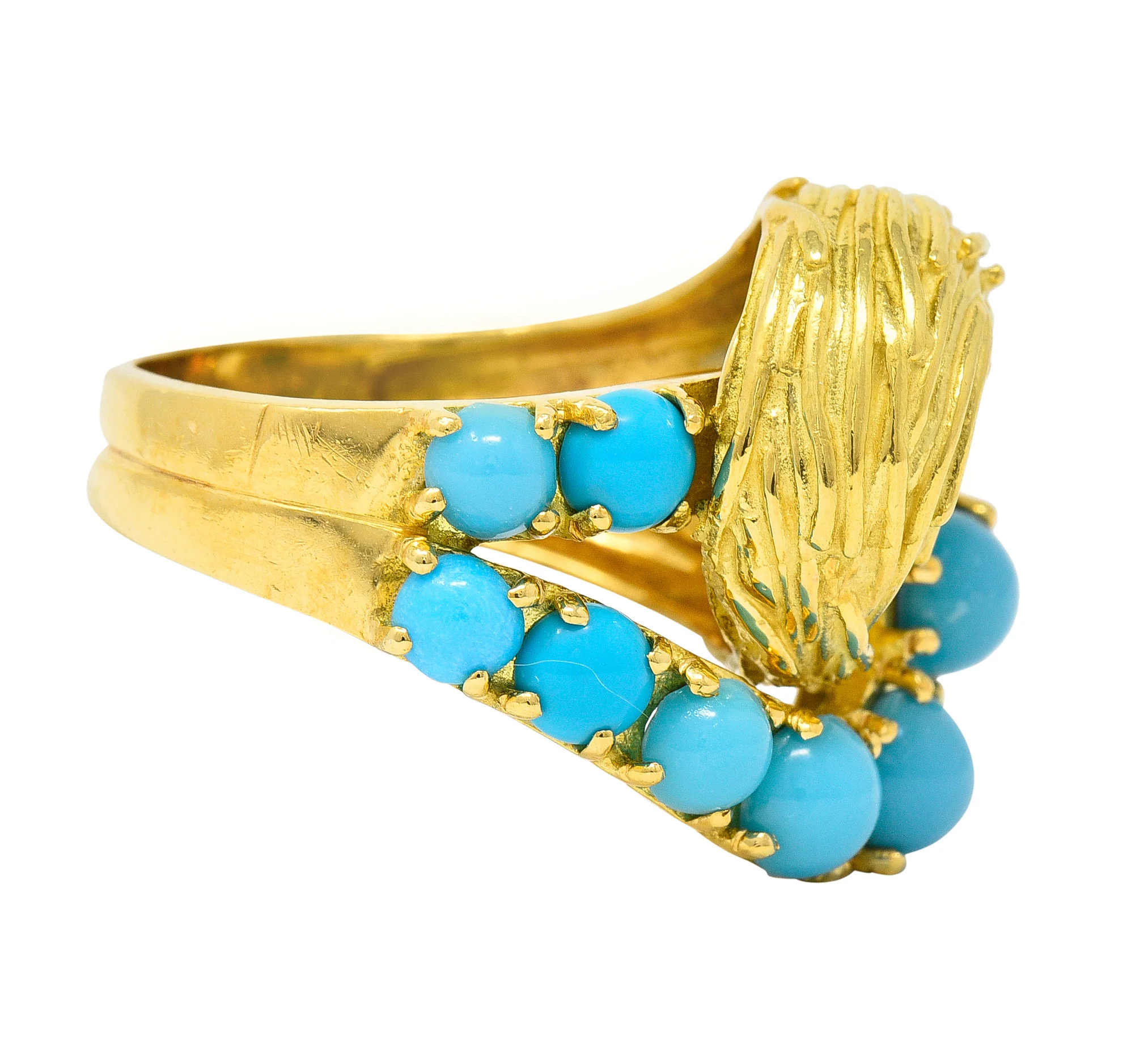 Van Cleef & Arpels 1960's Turquoise 18 Karat Yellow Gold Textured Loop Vintage Ring - Image 3