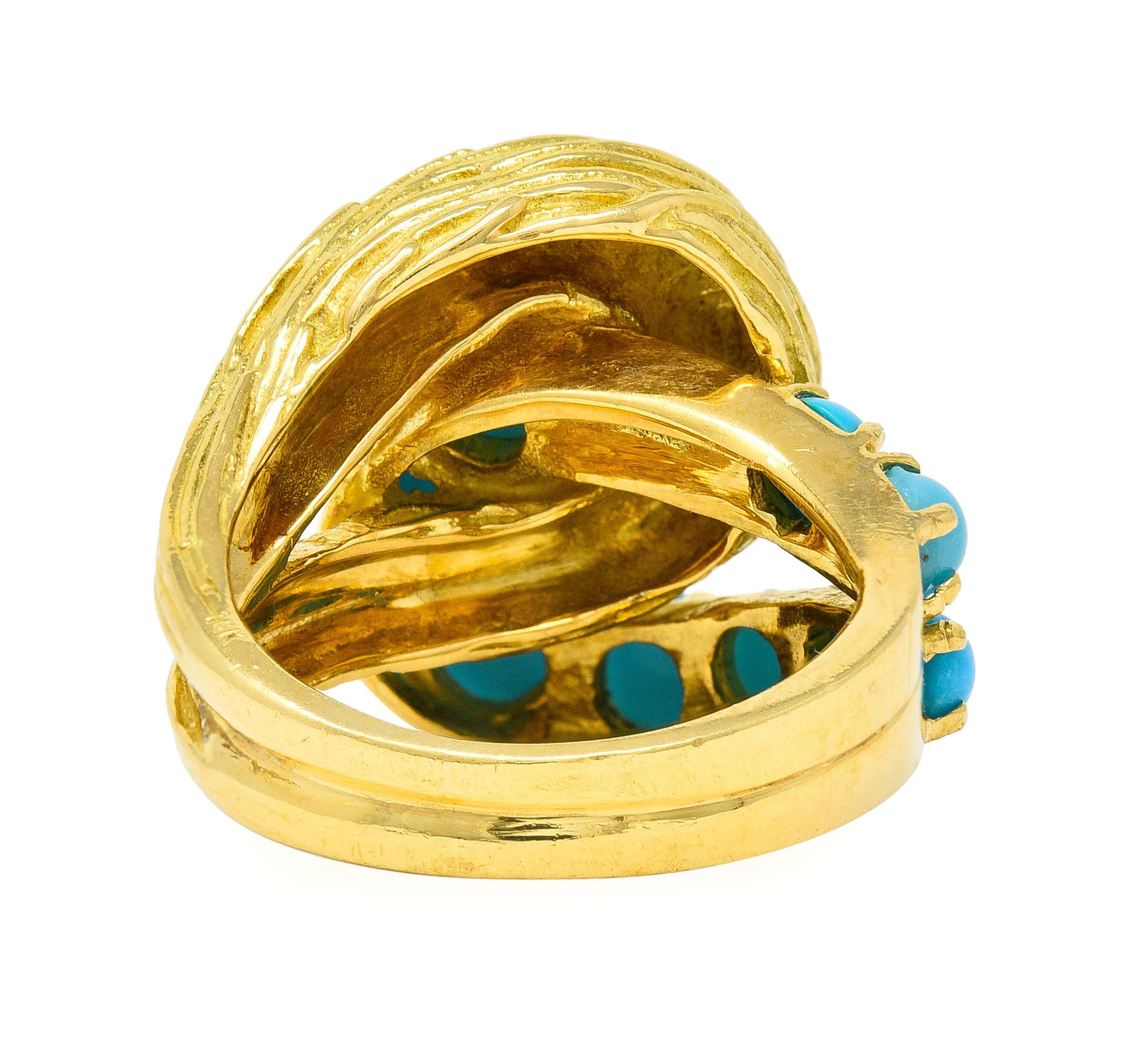 Van Cleef & Arpels 1960's Turquoise 18 Karat Yellow Gold Textured Loop Vintage Ring - Image 4