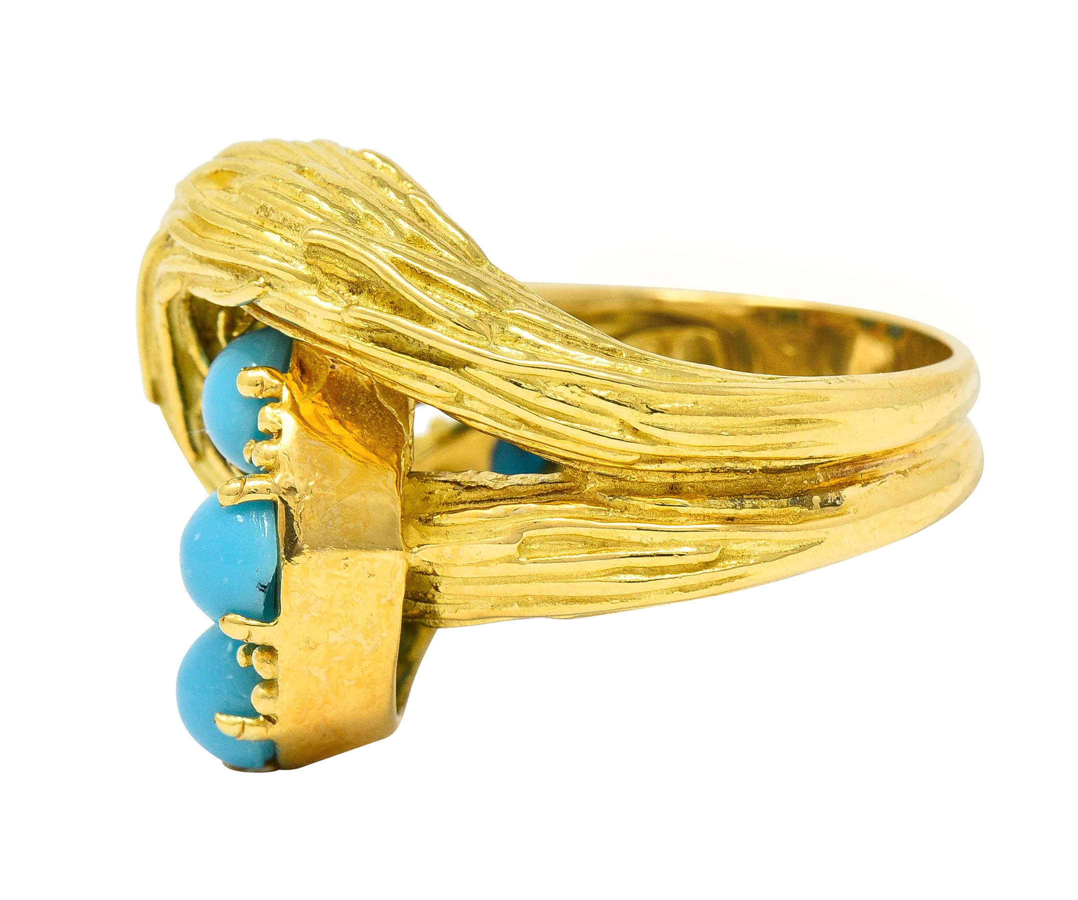 Van Cleef & Arpels 1960's Turquoise 18 Karat Yellow Gold Textured Loop Vintage Ring - Image 5