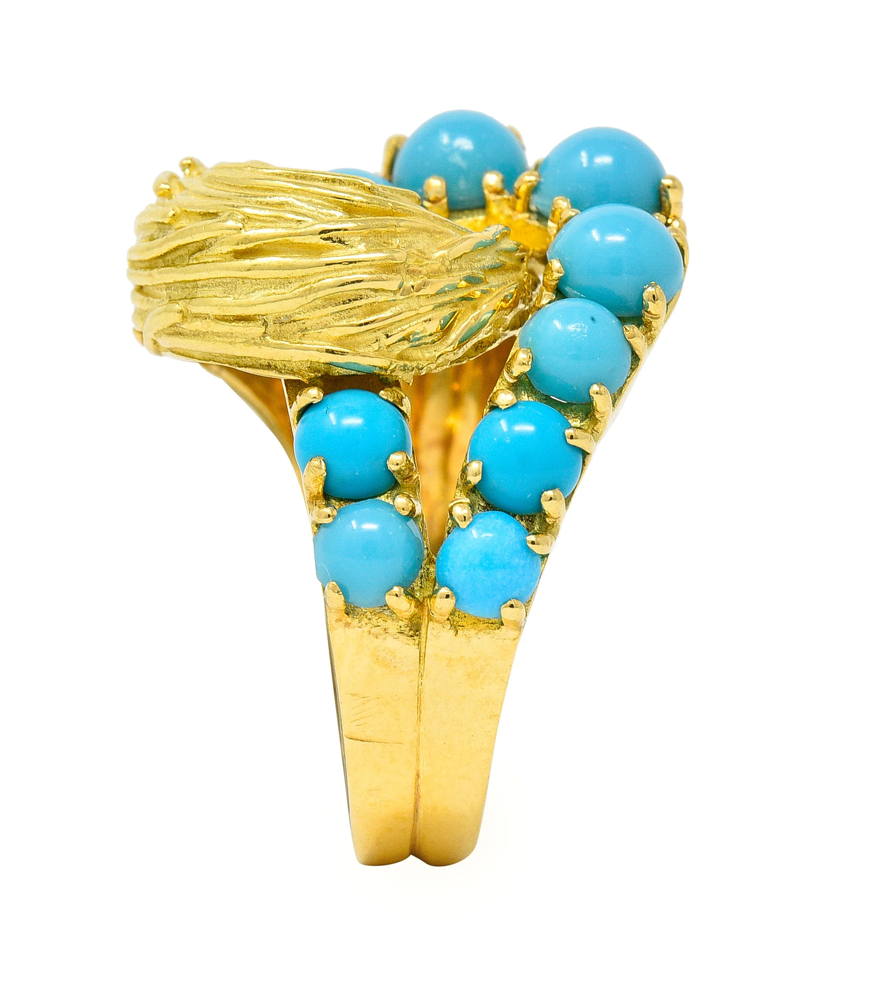 Van Cleef & Arpels 1960's Turquoise 18 Karat Yellow Gold Textured Loop Vintage Ring - Image 8