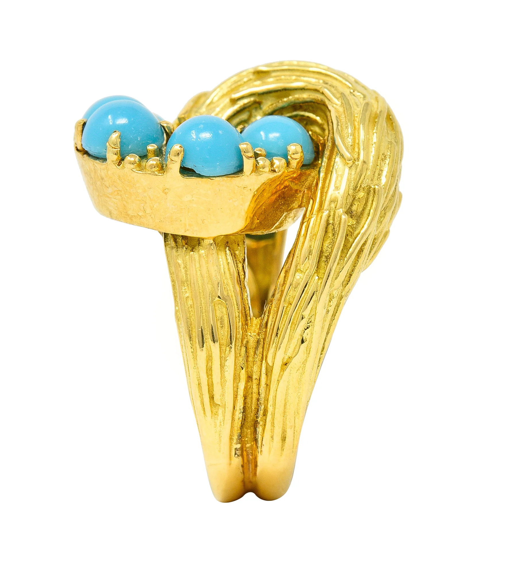 Van Cleef & Arpels 1960's Turquoise 18 Karat Yellow Gold Textured Loop Vintage Ring - Image 9