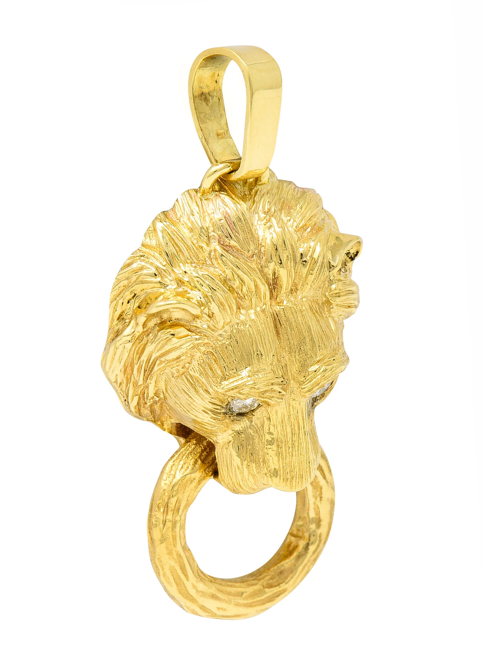 Van Cleef & Arpels 1970's Diamond 18 Karat Yellow Gold Barquerolles Lion Door Knocker Pendant - Image 11