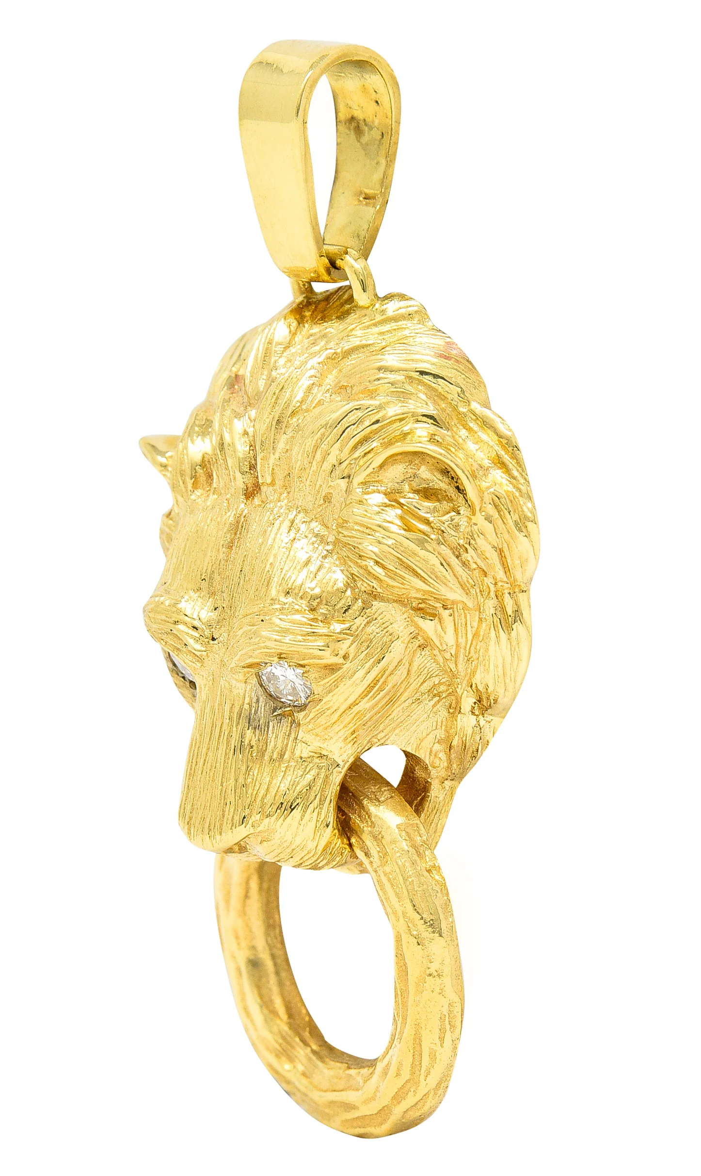 Van Cleef & Arpels 1970's Diamond 18 Karat Yellow Gold Barquerolles Lion Door Knocker Pendant - Image 4