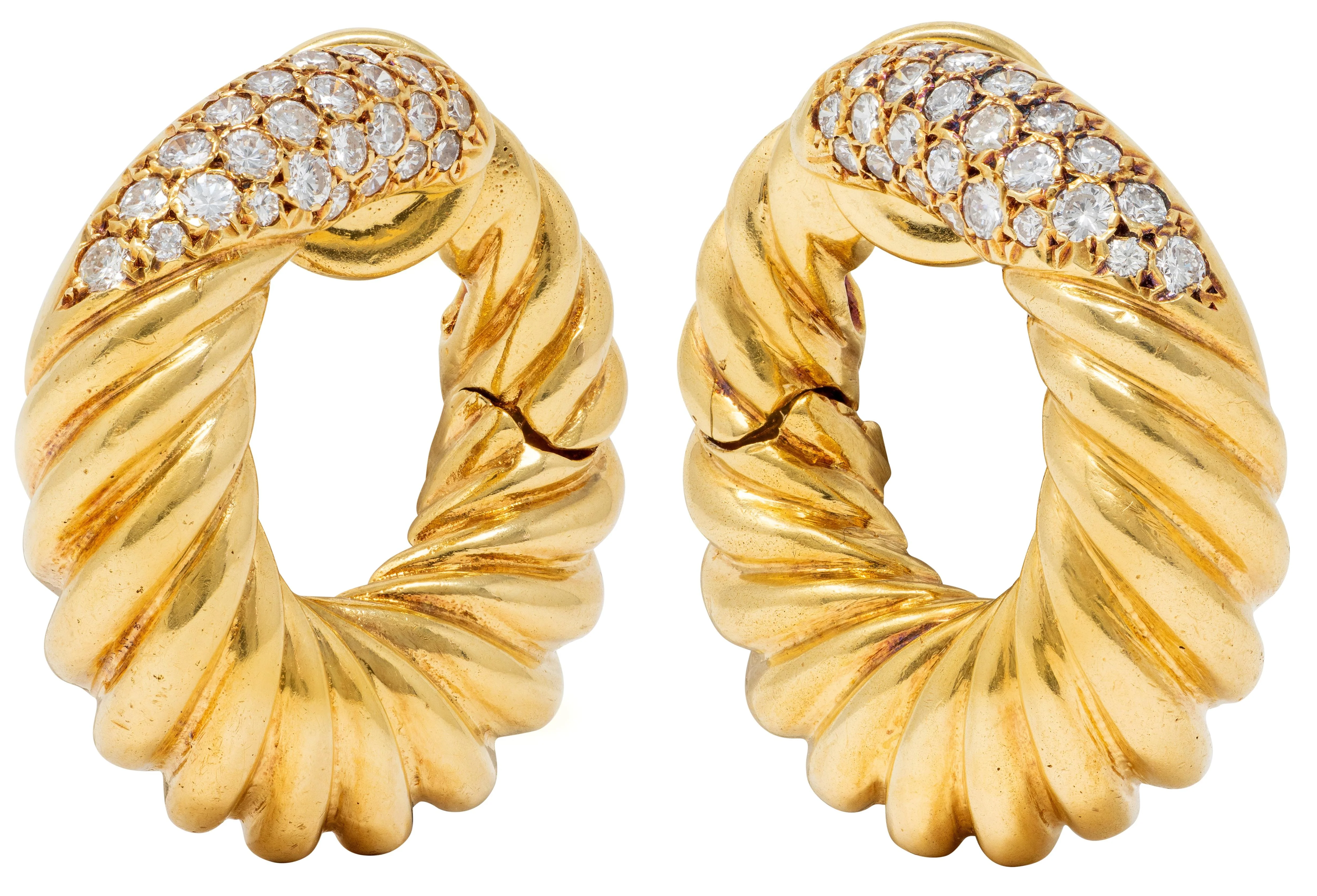 Van Cleef & Arpels 1977 French Diamond 18 Karat Yellow Gold Vintage Twist Hoop Ear-Clip Earrings - Image 6