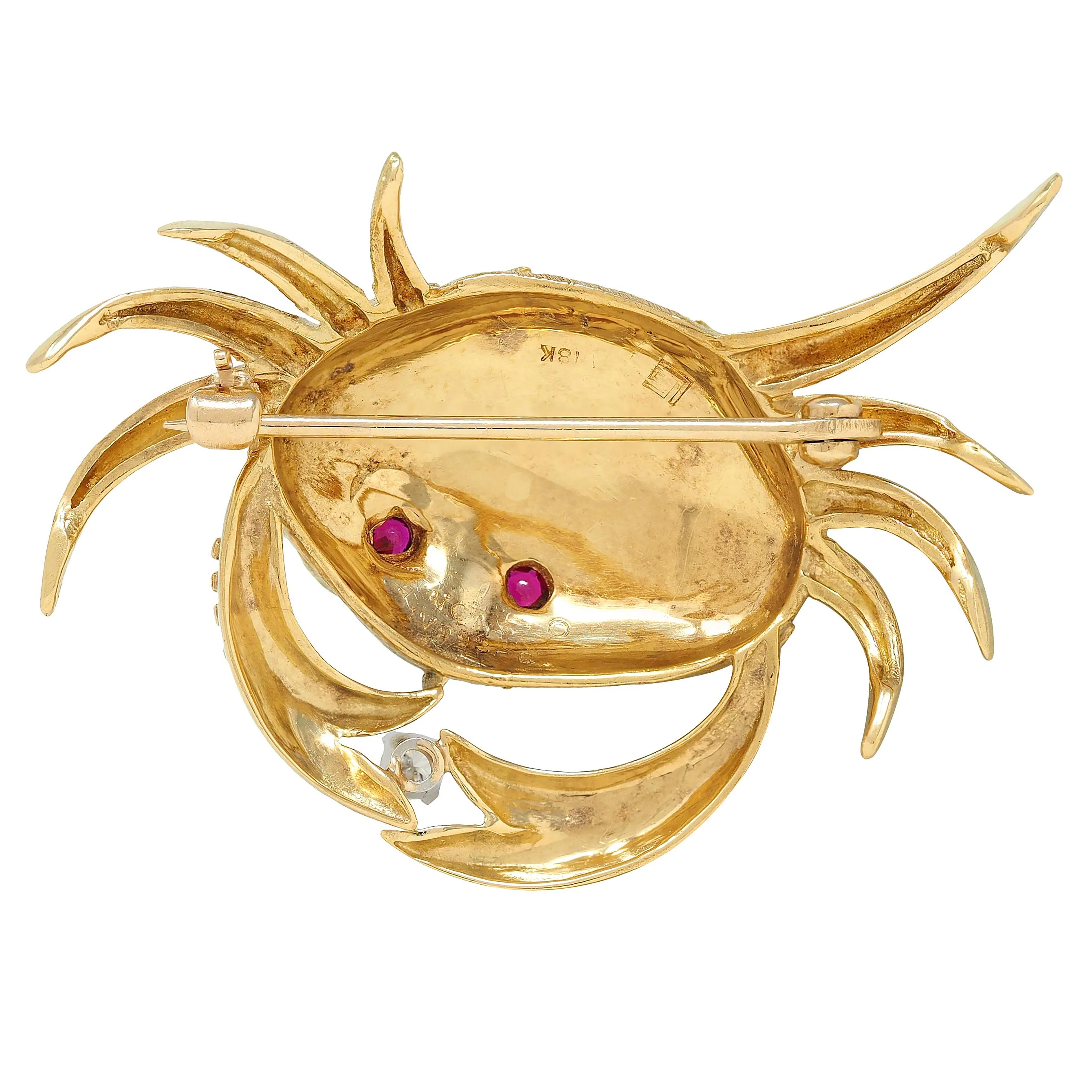 Van Cleef & Arpels 1980's Diamond Ruby 18 Karat Yellow Gold Cancer Zodiac Crab Brooch - Image 4