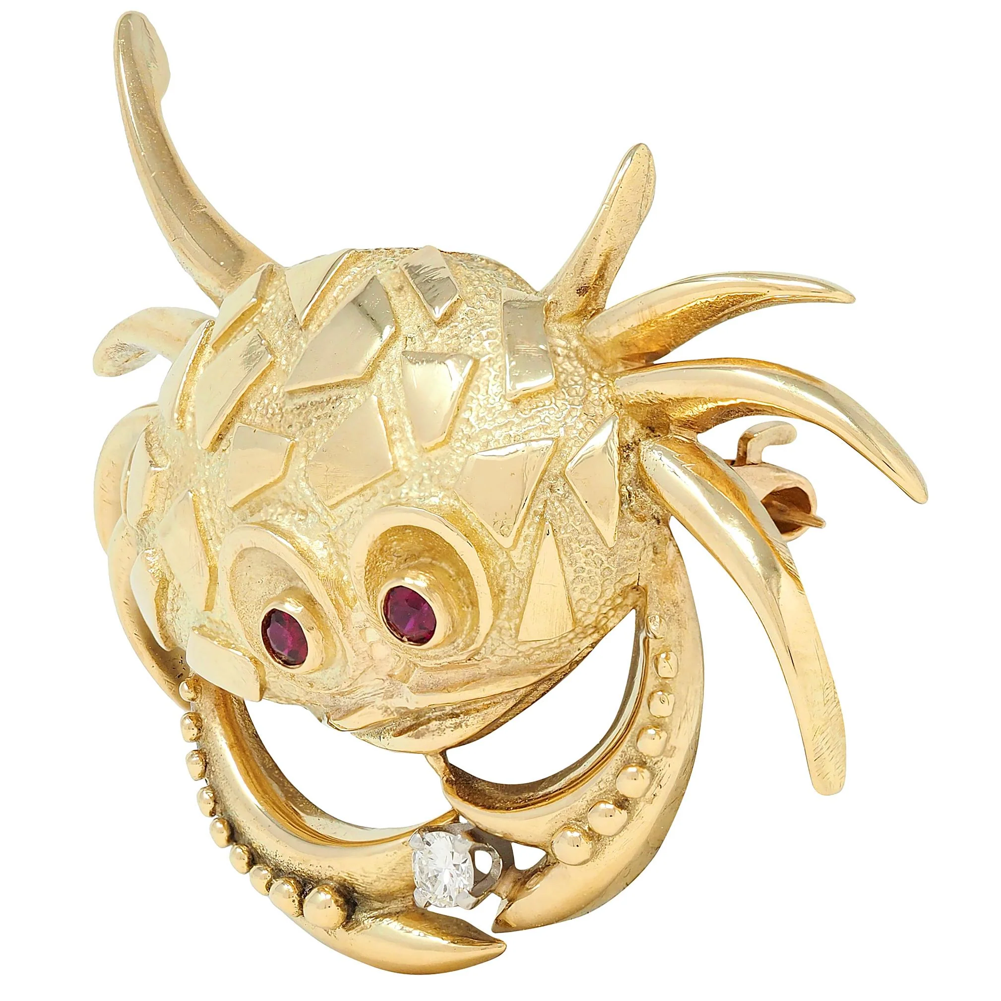 Van Cleef & Arpels 1980's Diamond Ruby 18 Karat Yellow Gold Cancer Zodiac Crab Brooch - Image 5