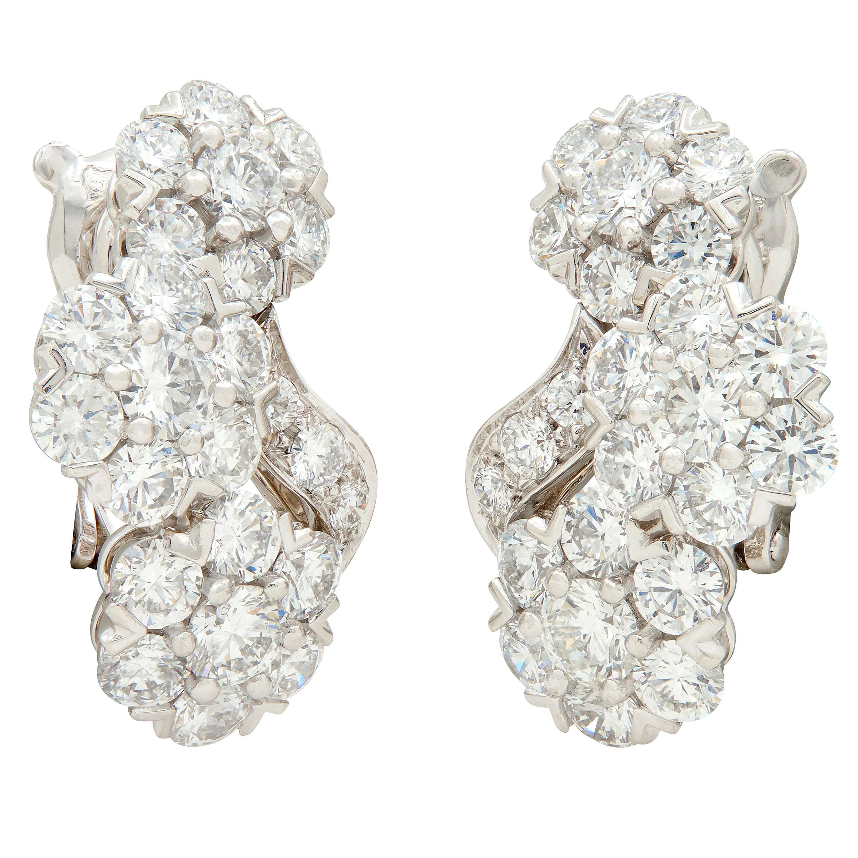 Van Cleef & Arpels 2000s Diamond Platinum Snowflake Cluster Ear-Clip Earrings - Image 3