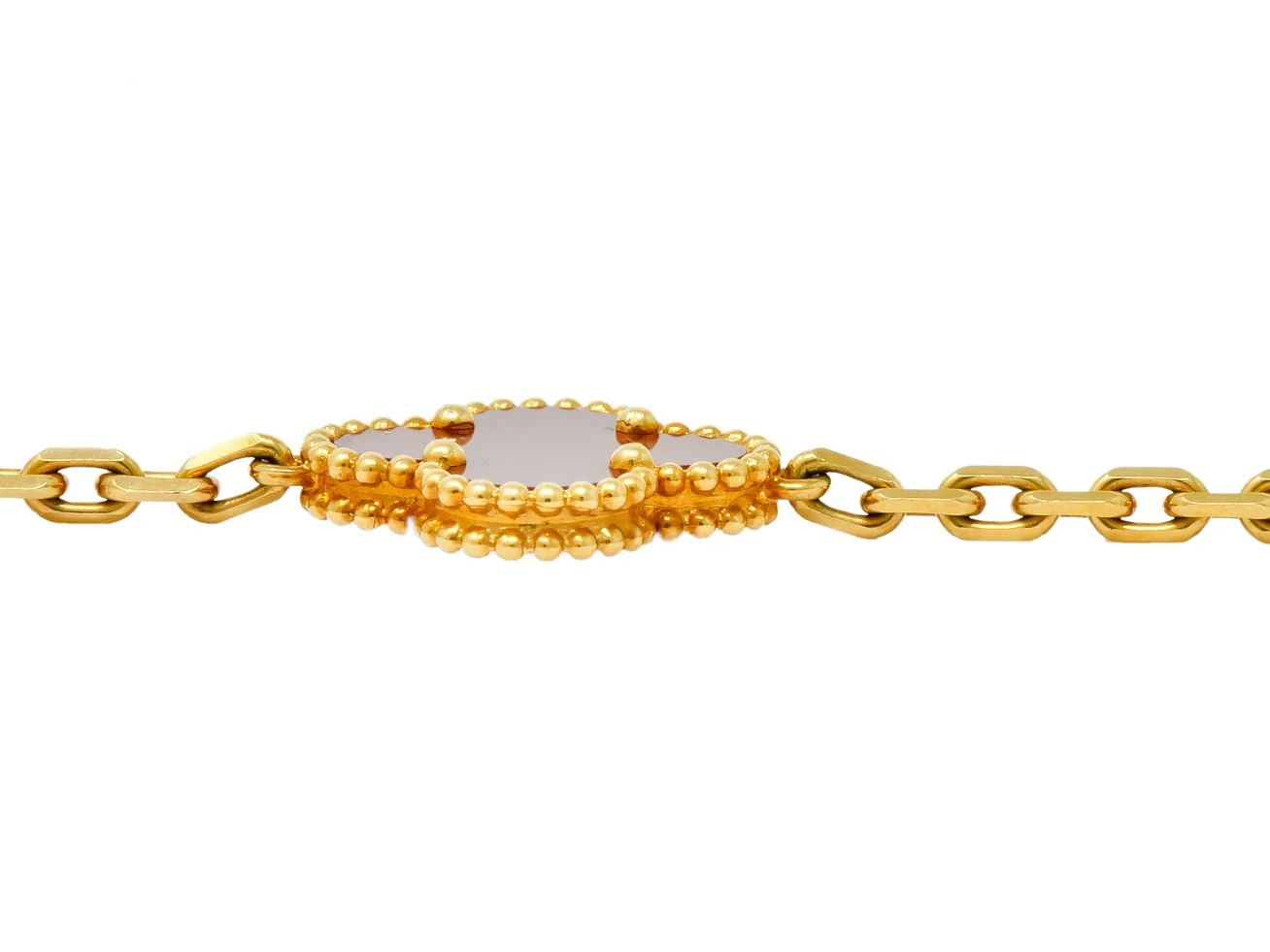 Van Cleef & Arpels Carnelian 18 Karat Yellow Gold Vintage Alhambra Necklace - Image 8