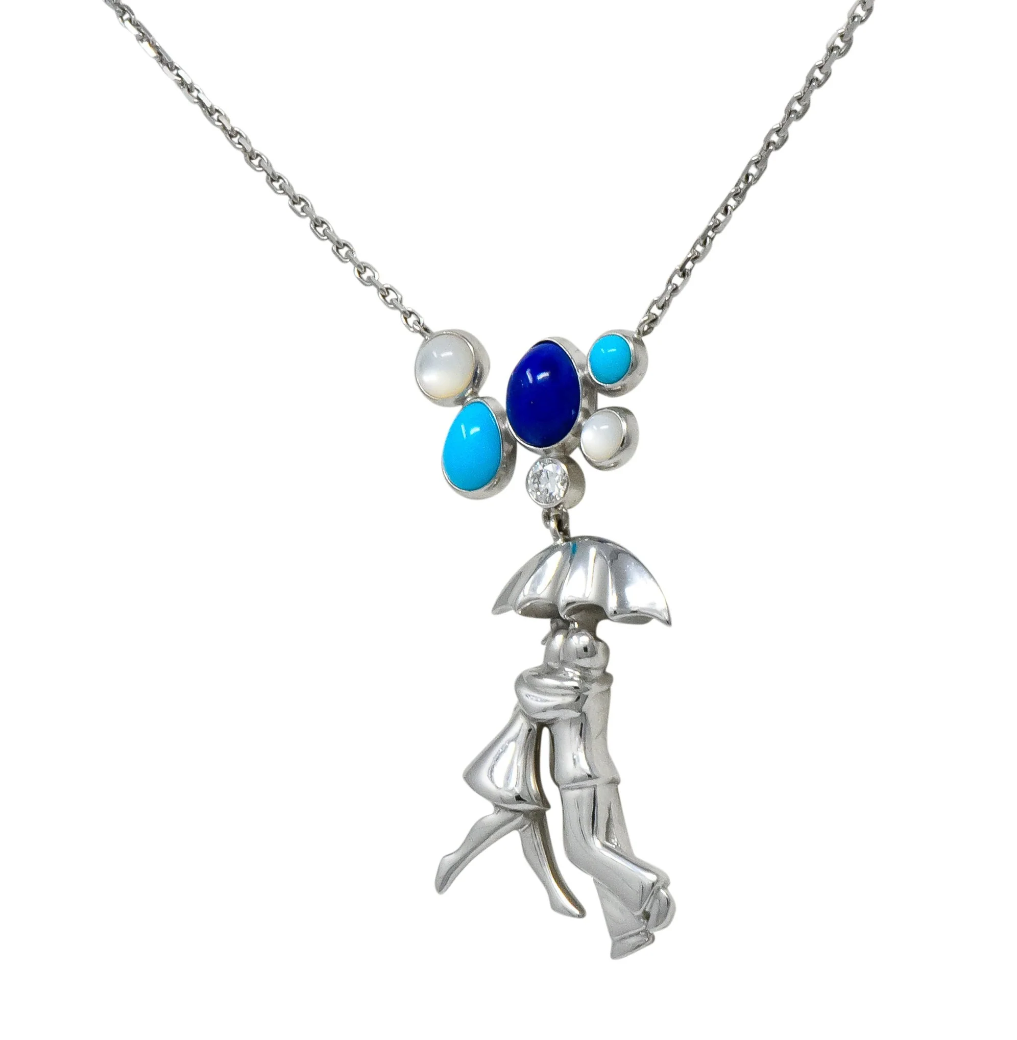 Van Cleef & Arpels Diamond Lapis Turquoise 18 Karat White Gold Romance A Paris Necklace - Image 6