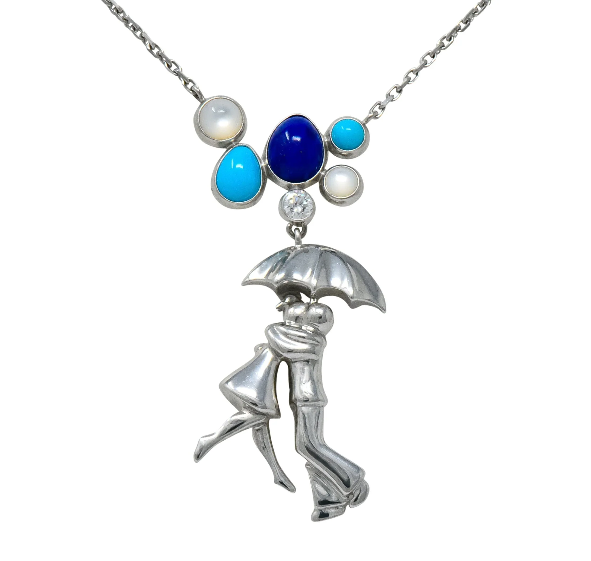 Van Cleef & Arpels Diamond Lapis Turquoise 18 Karat White Gold Romance A Paris Necklace - Image 8