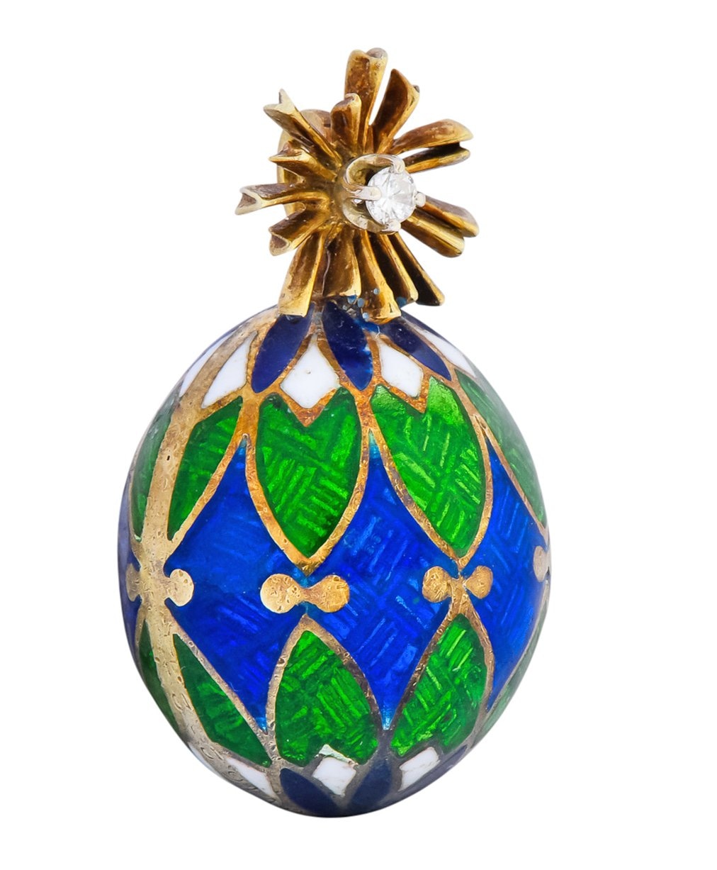 Van Cleef & Arpels Enamel Diamond 14 Karat Gold Egg Pendant Charm - Image 3