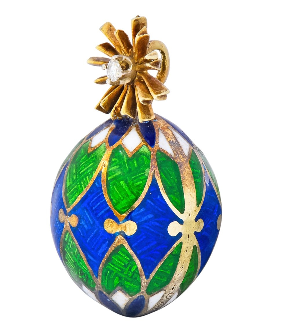 Van Cleef & Arpels Enamel Diamond 14 Karat Gold Egg Pendant Charm - Image 4