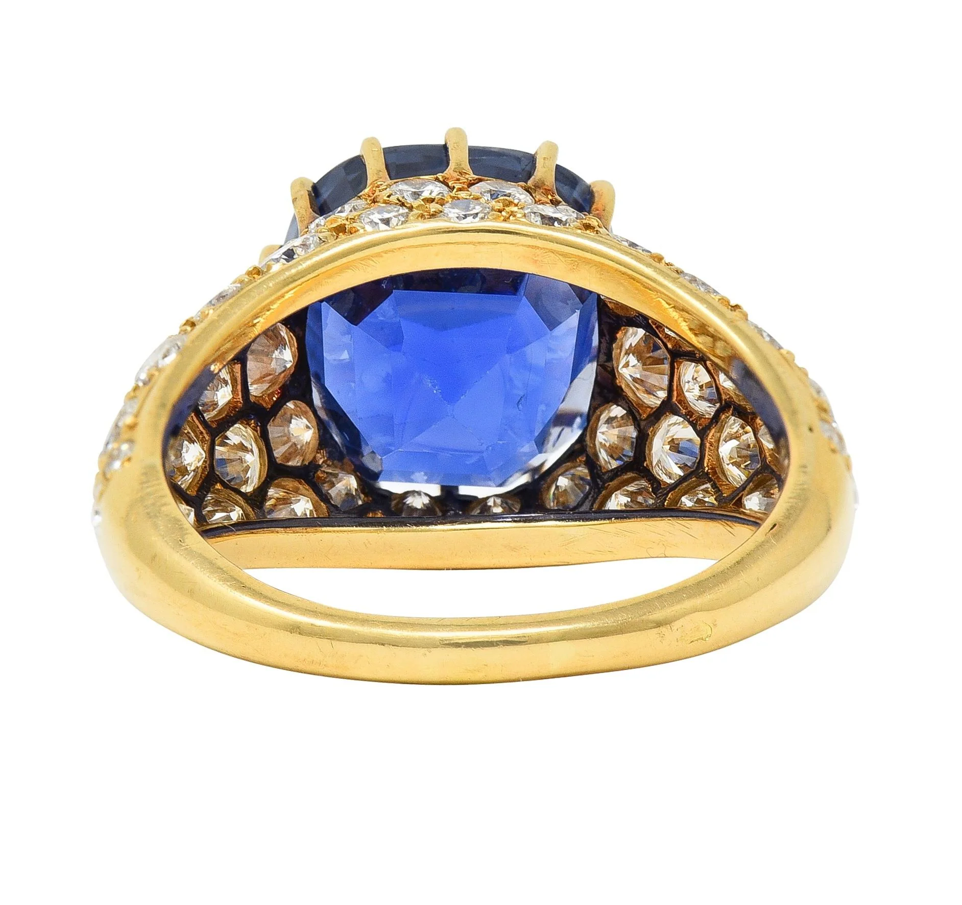Van Cleef & Arpels French 1980s 12.05 CTW No Heat Ceylon Sapphire Diamond 18 Karat Yellow Gold Ring AGL - Image 18
