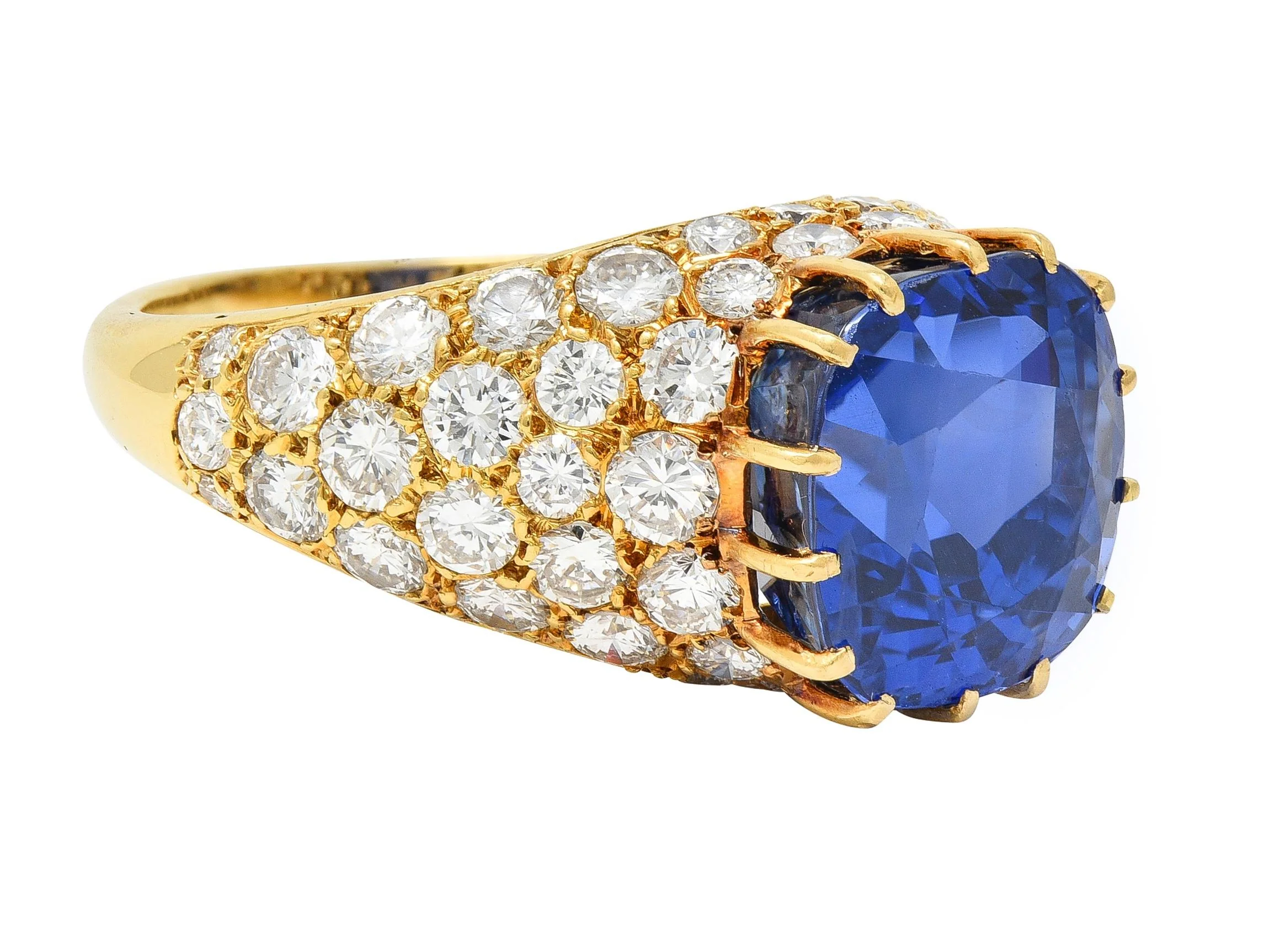 Van Cleef & Arpels French 1980s 12.05 CTW No Heat Ceylon Sapphire Diamond 18 Karat Yellow Gold Ring AGL - Image 3
