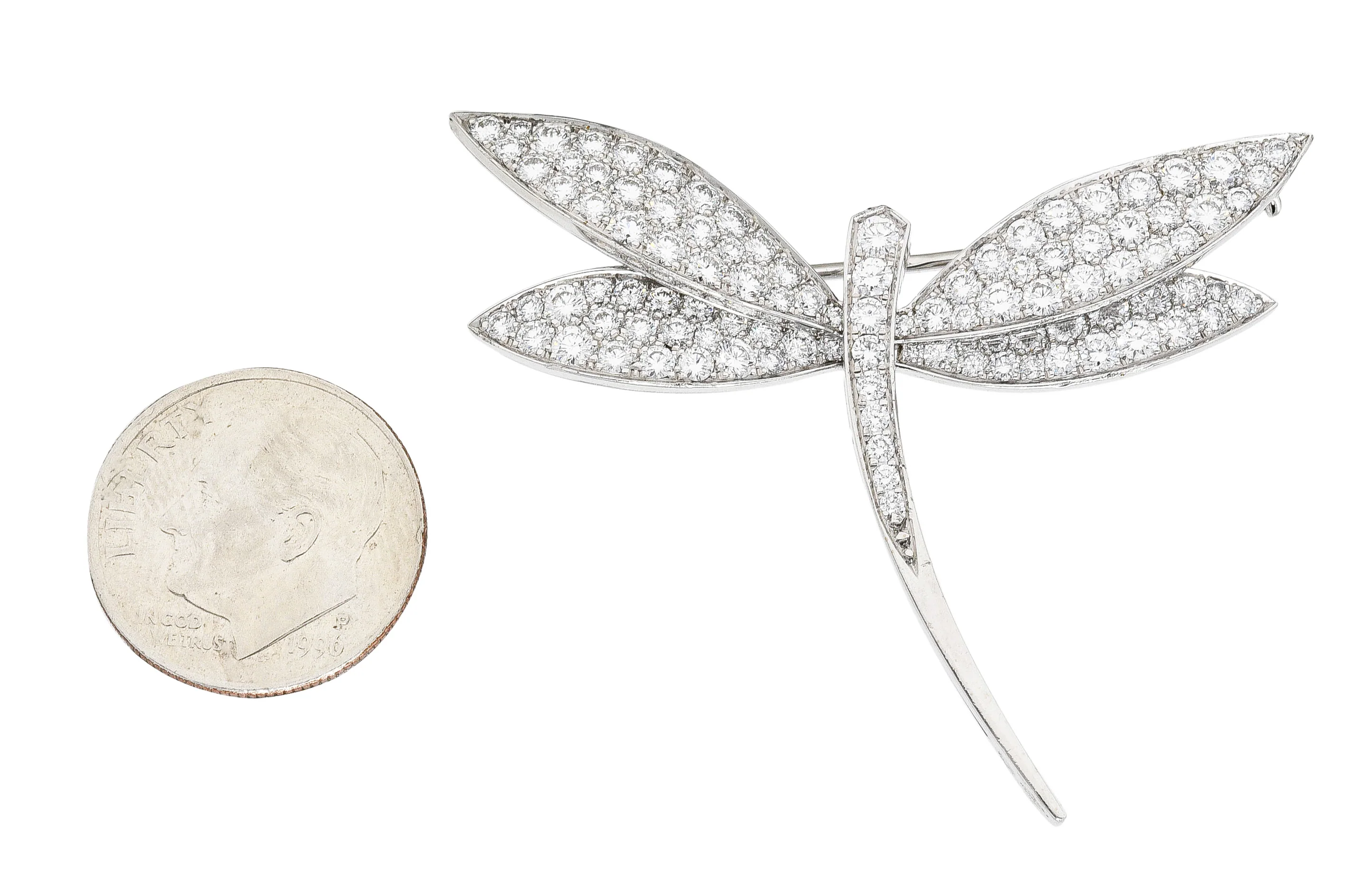 Van Cleef & Arpels French 2.00 CTW Diamond 18 Karat White Gold Dragonfly Brooch - Image 8