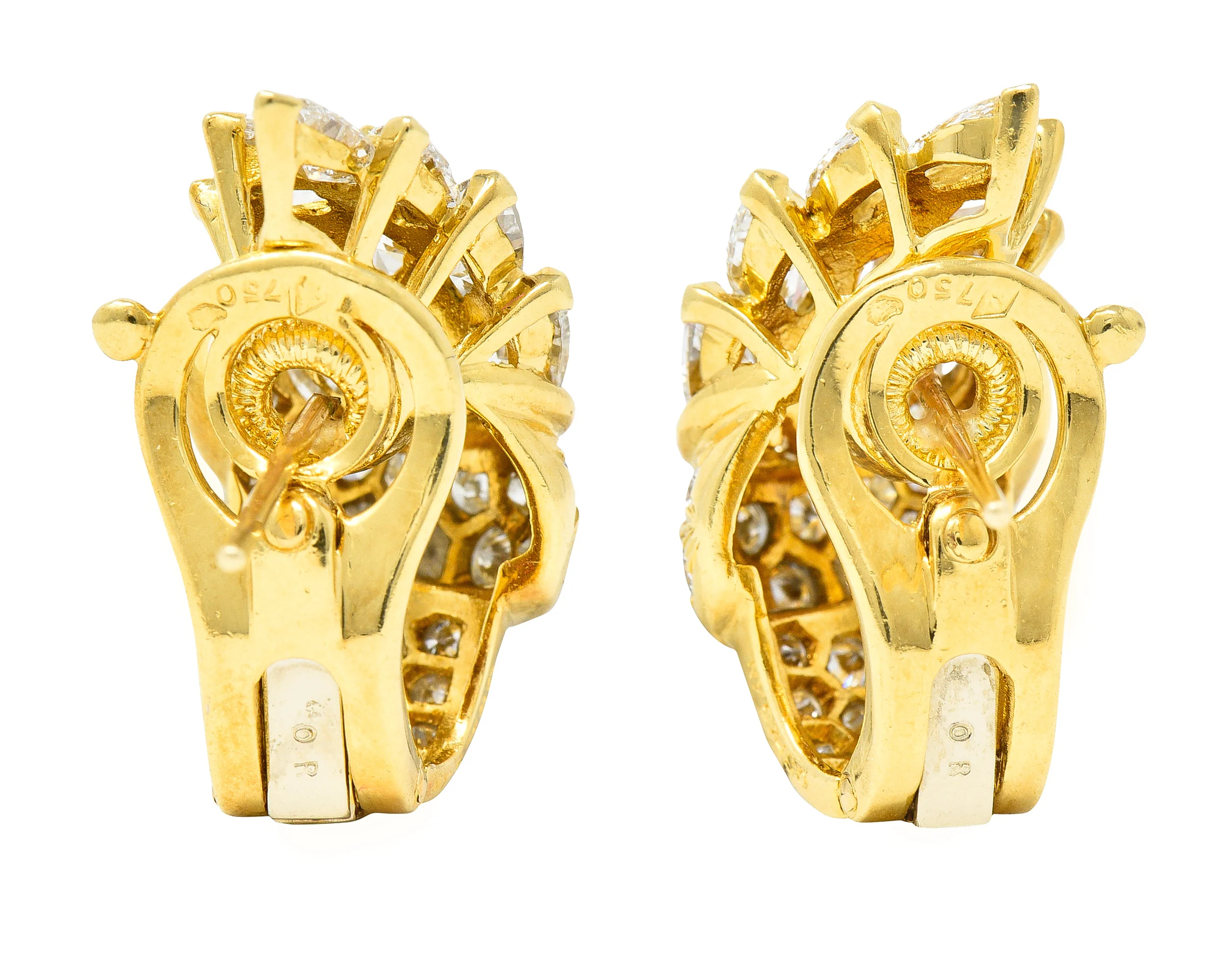 Van Cleef & Arpels French 5.26 CTW Marquise Cut Diamond 18 Karat Yellow Gold Toundra Bouquet Vintage J-Hoop Earrings - Image 5