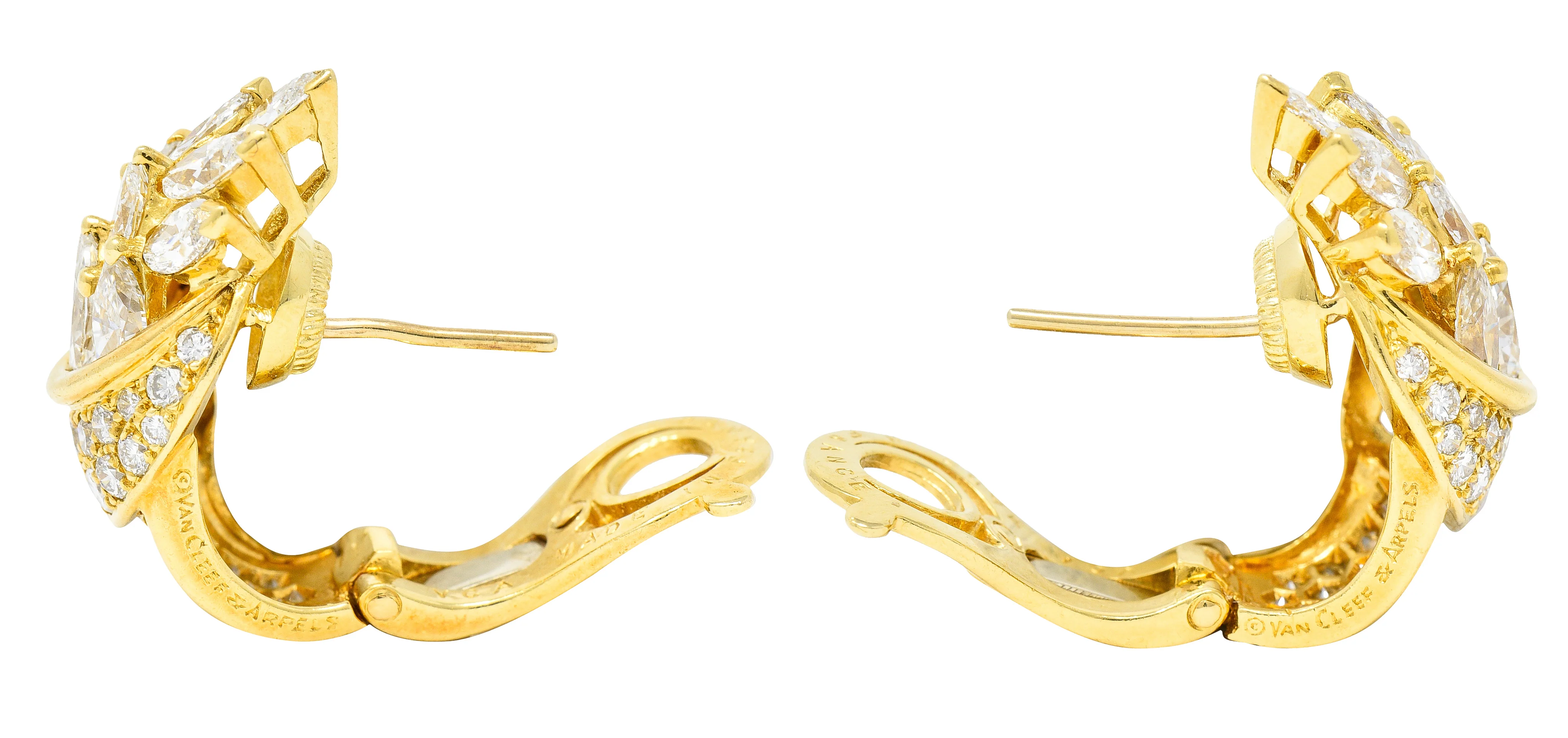 Van Cleef & Arpels French 5.26 CTW Marquise Cut Diamond 18 Karat Yellow Gold Toundra Bouquet Vintage J-Hoop Earrings - Image 6