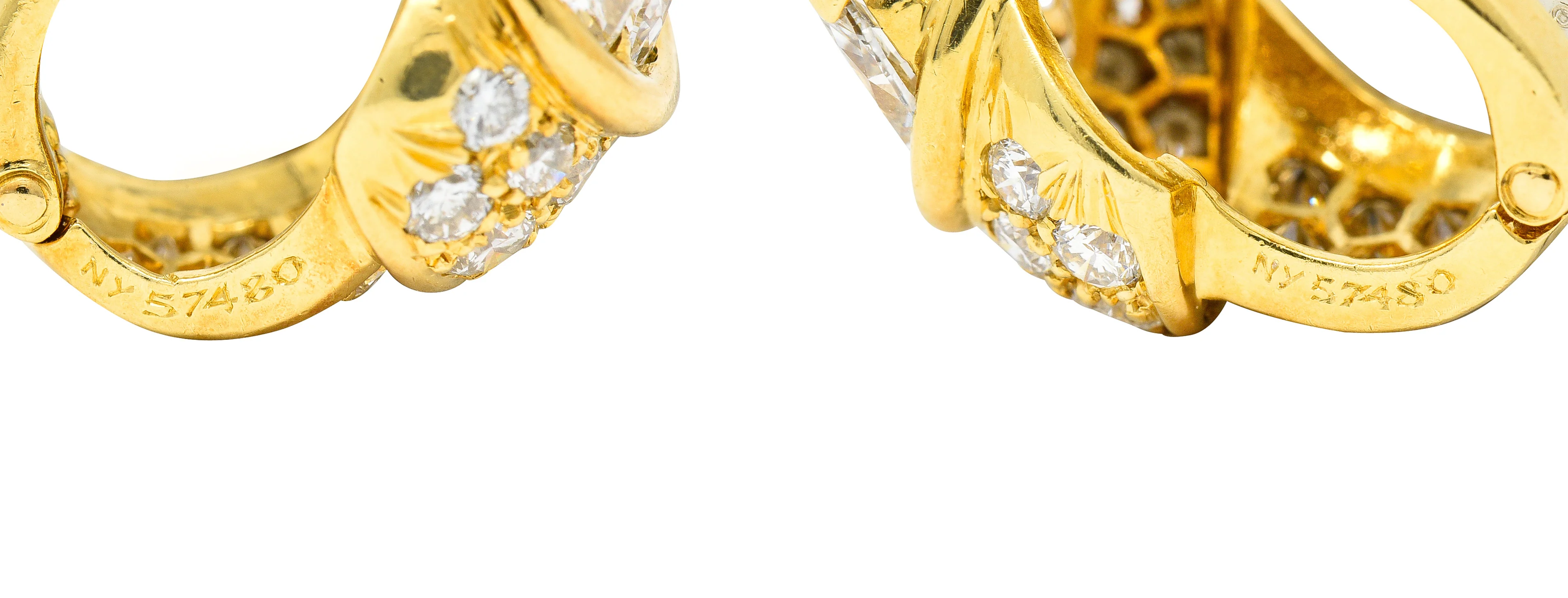 Van Cleef & Arpels French 5.26 CTW Marquise Cut Diamond 18 Karat Yellow Gold Toundra Bouquet Vintage J-Hoop Earrings - Image 8