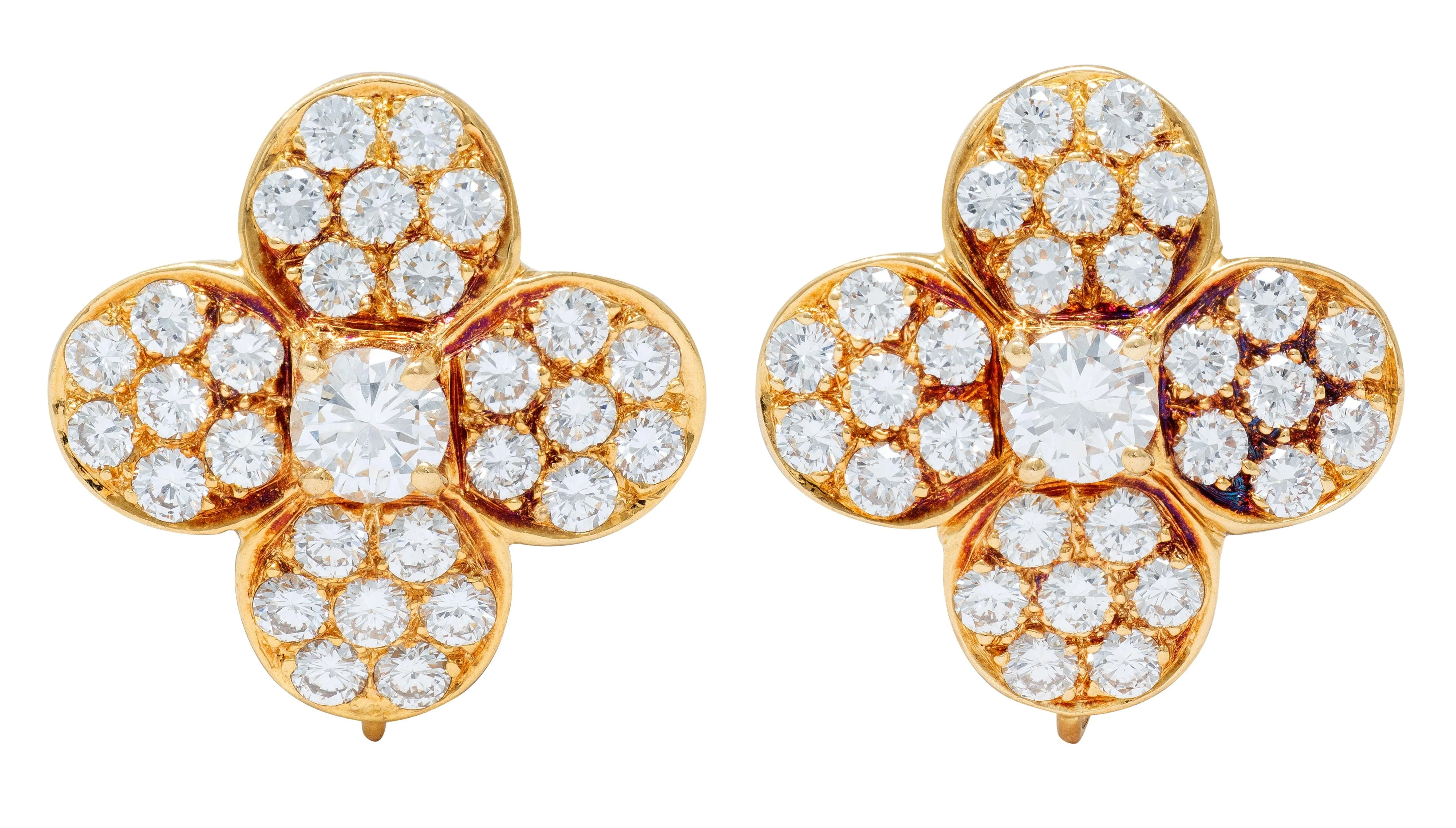 Van Cleef & Arpels French Diamond Pearl 18 Karat Yellow Gold Vintage Alhambra Day-To-Night Earrings - Image 3