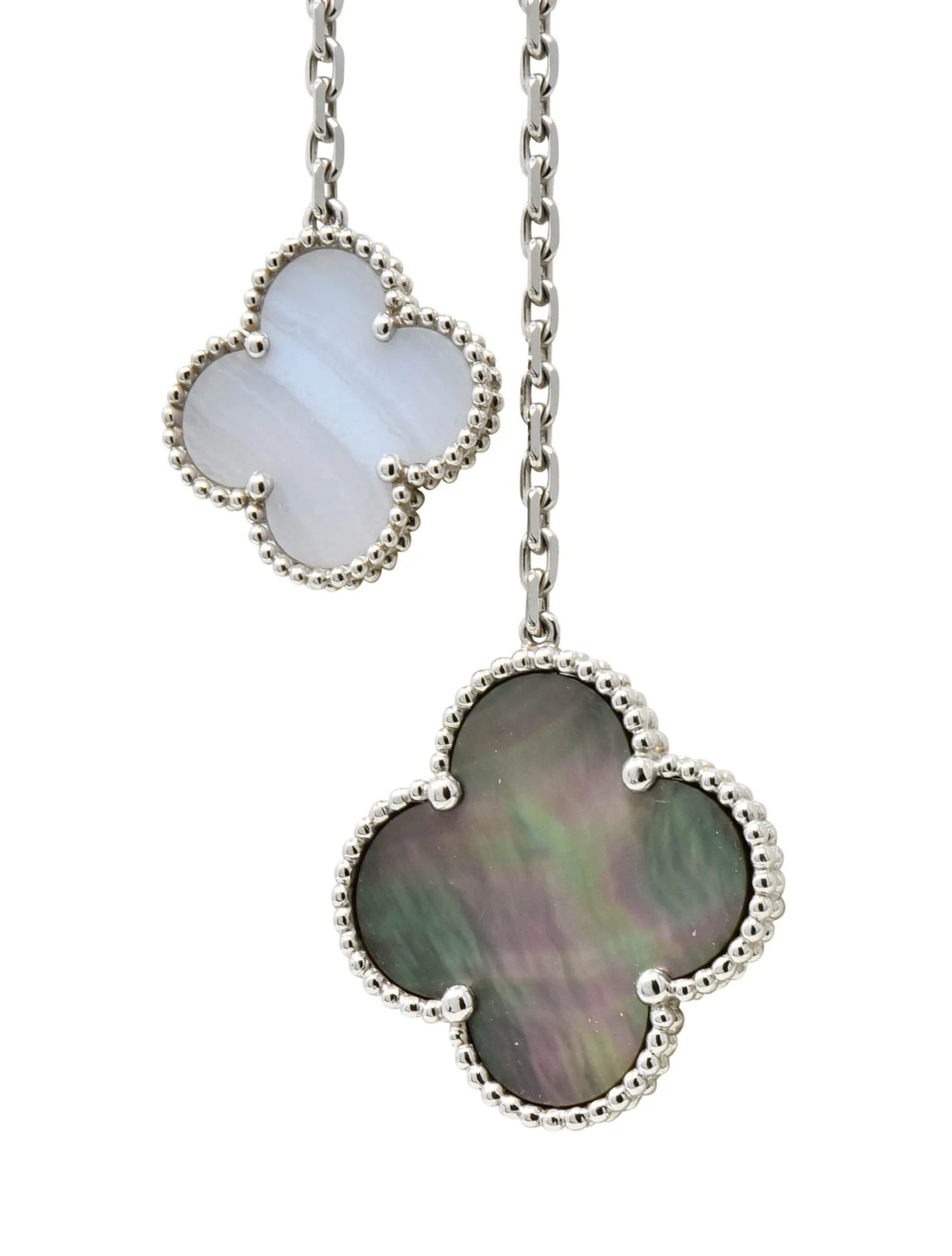 Van Cleef & Arpels Mother of Pearl 18 Karat White Gold 6 Motif Alhambra Magic Necklace - Image 10