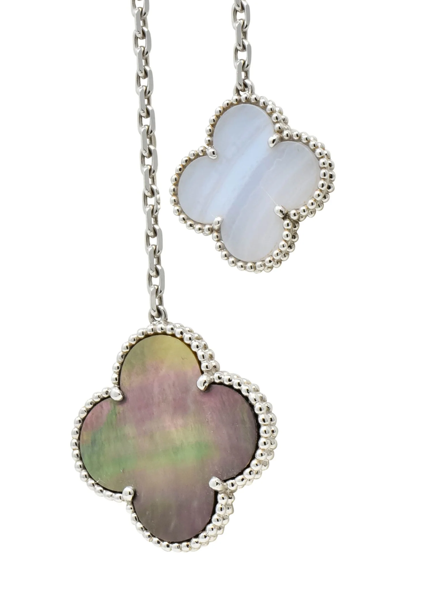 Van Cleef & Arpels Mother of Pearl 18 Karat White Gold 6 Motif Alhambra Magic Necklace - Image 11