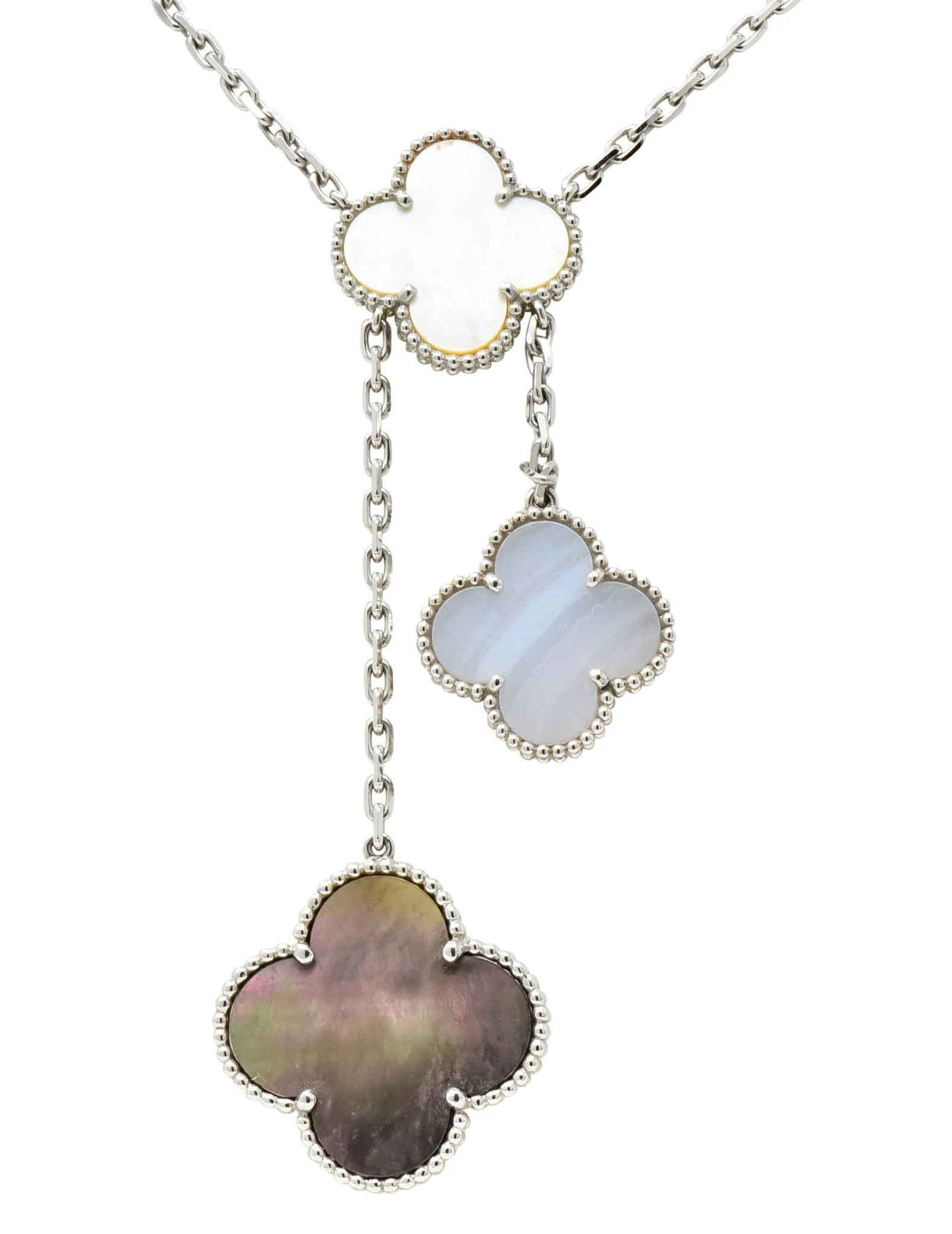 Van Cleef & Arpels Mother of Pearl 18 Karat White Gold 6 Motif Alhambra Magic Necklace - Image 12