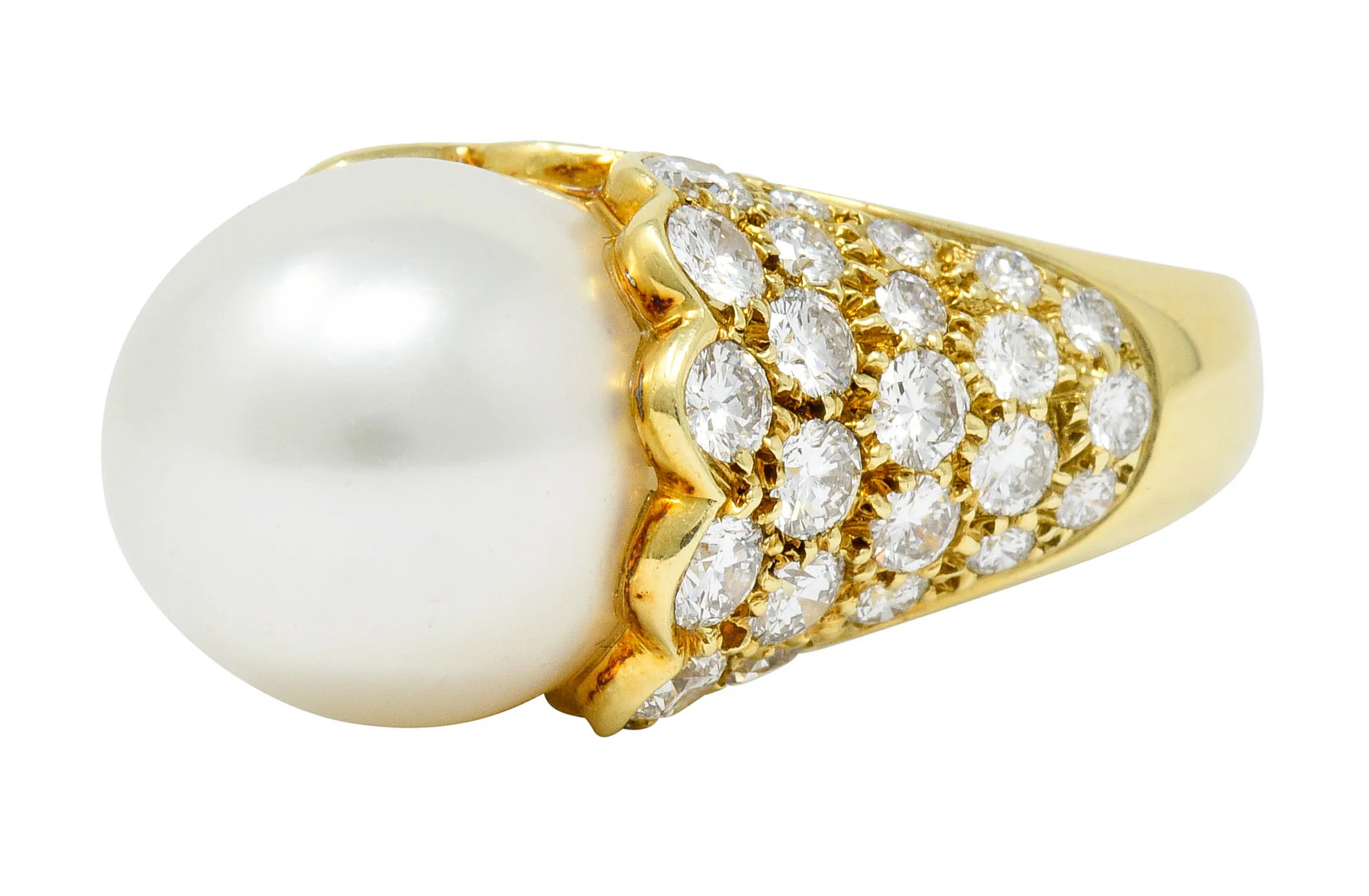 Van Cleef & Arpels South Sea Pearl 3.40 CTW Diamond 18 Karat Gold Statement Ring - Image 6