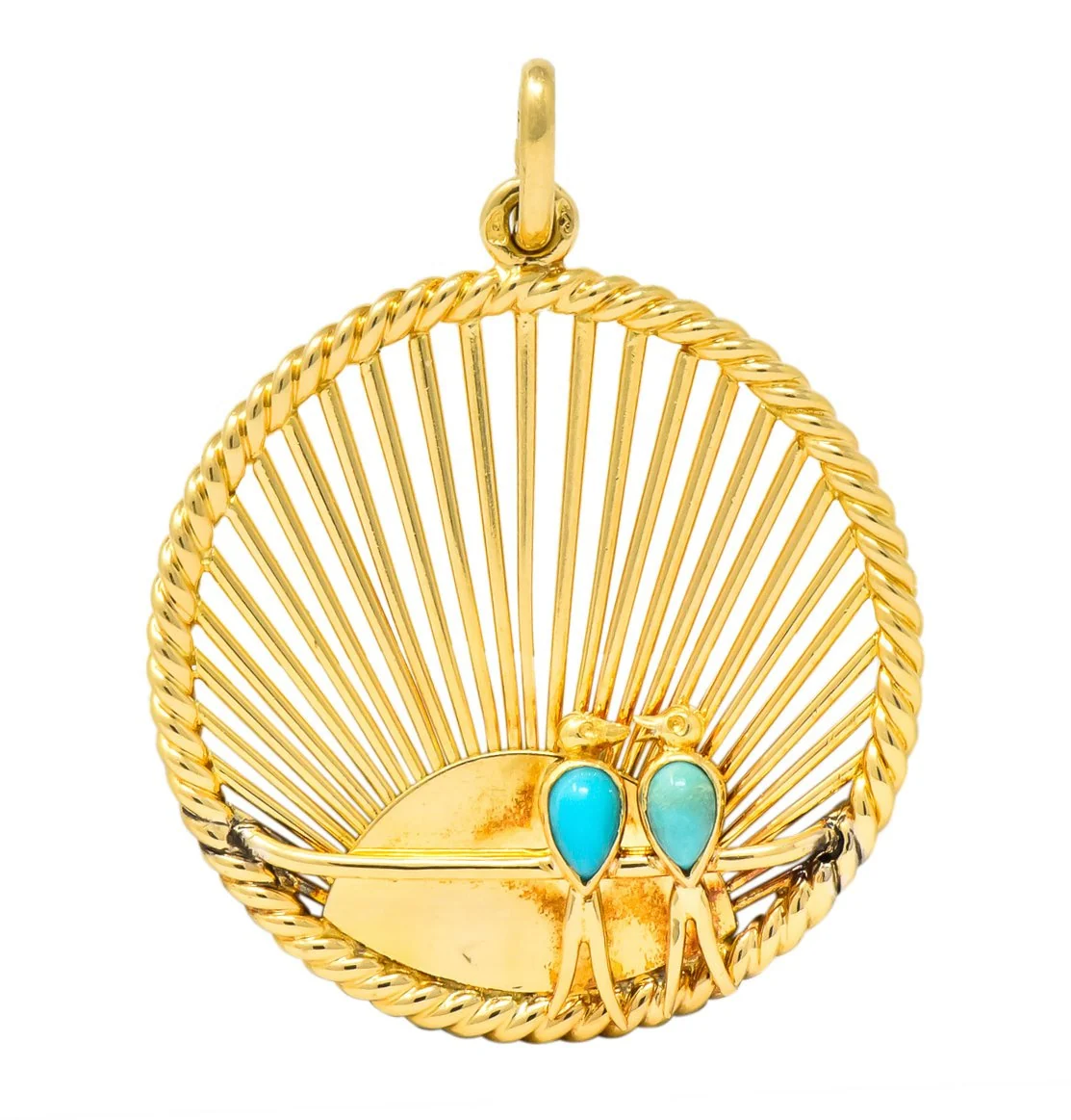 Van Cleef & Arpels Turquoise 18 Karat Gold Love Bird French Charm Circa 1950