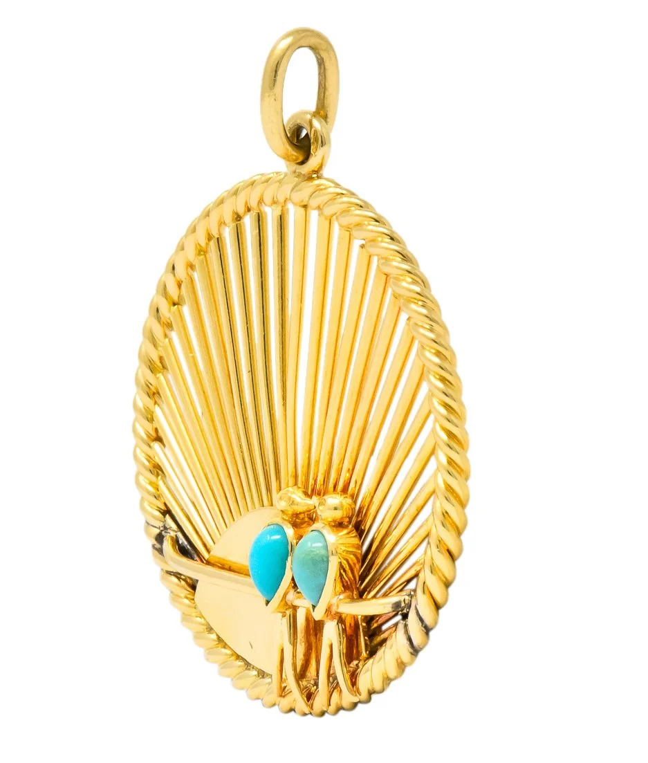 Van Cleef & Arpels Turquoise 18 Karat Gold Love Bird French Charm Circa 1950 - Image 2