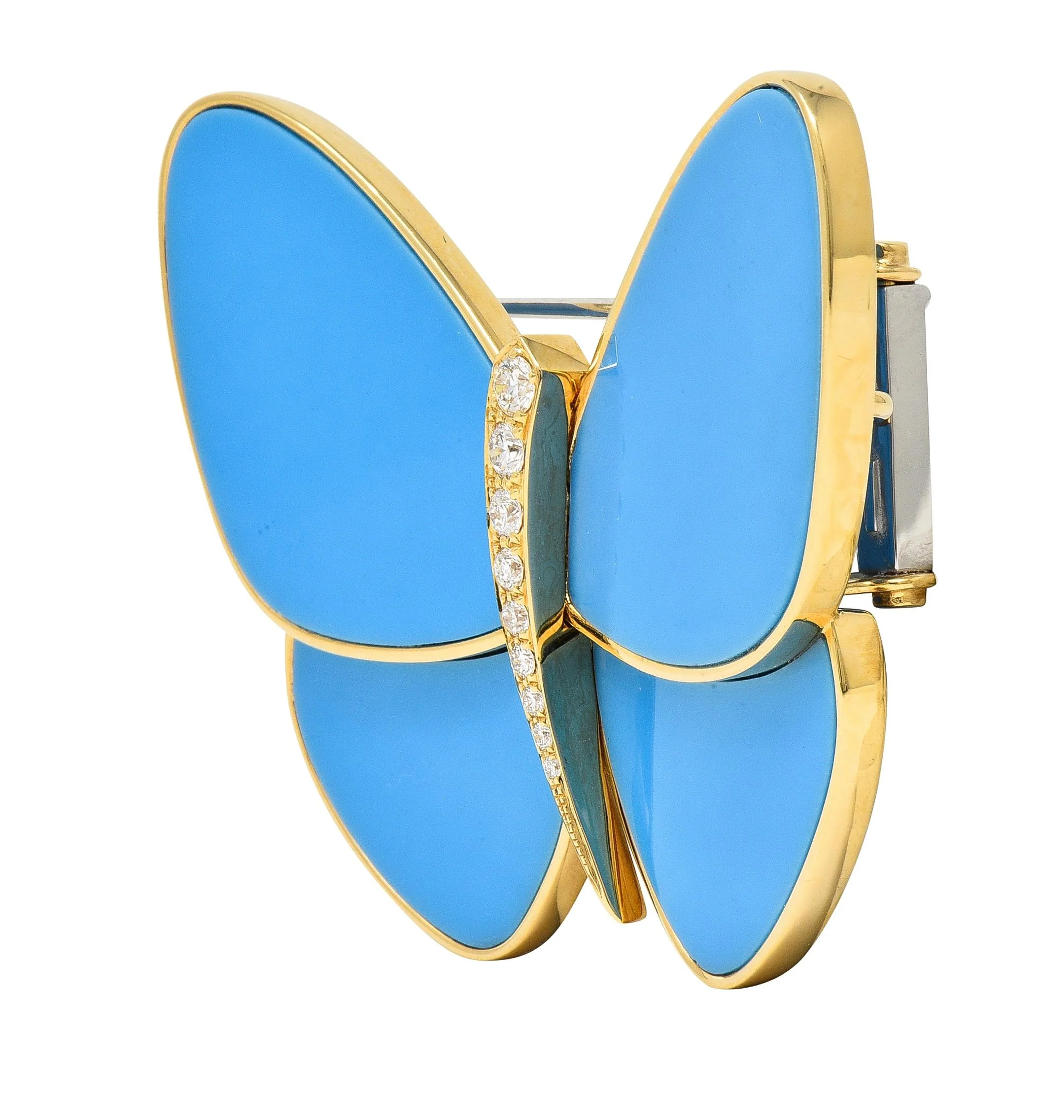 Van Cleef & Arpels Turquose Diamond 18 Karat Gold Papillon Butterfly Brooch - Image 2