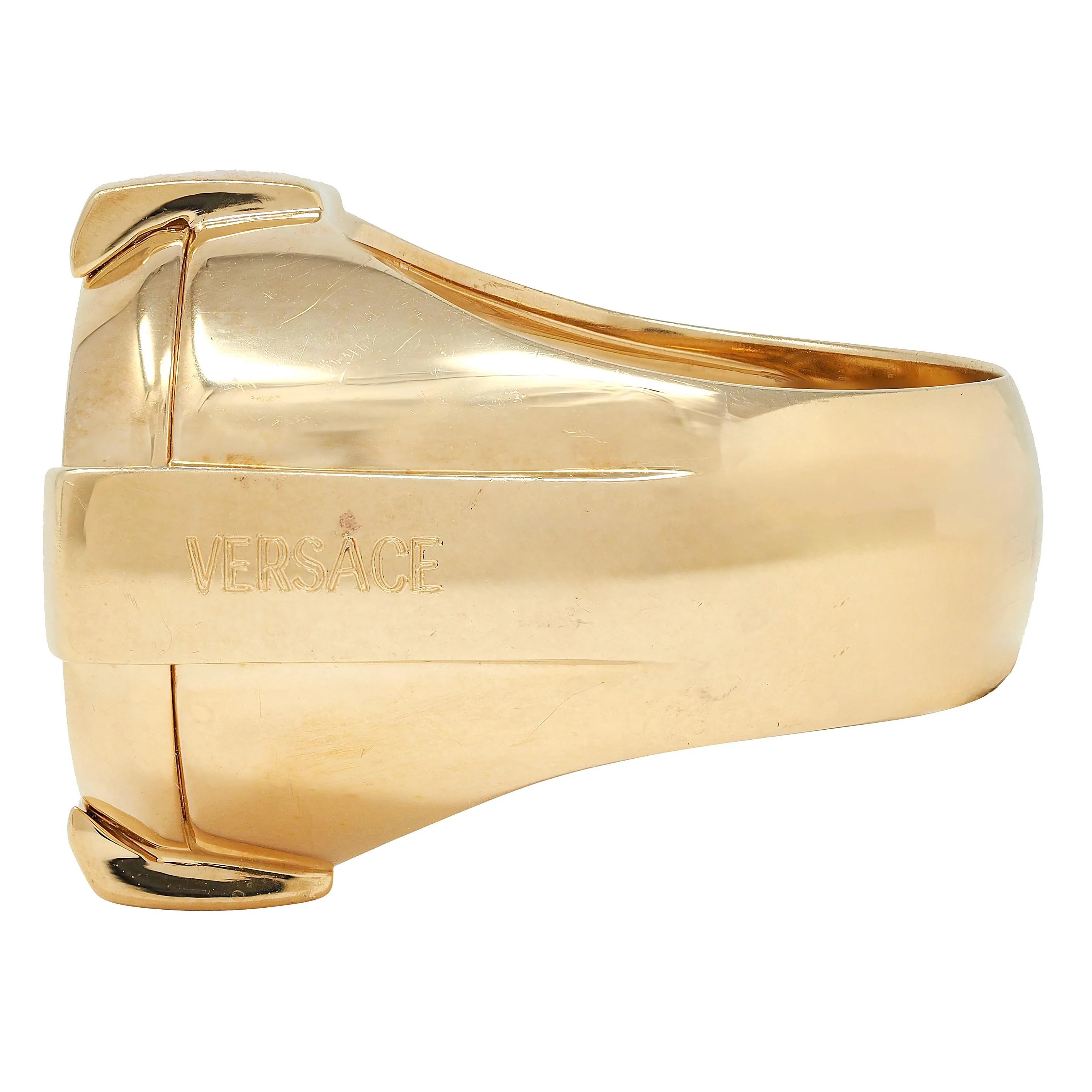 Versace 2000's 18 Karat Yellow Gold Unisex Tablet Signet Ring - Image 4