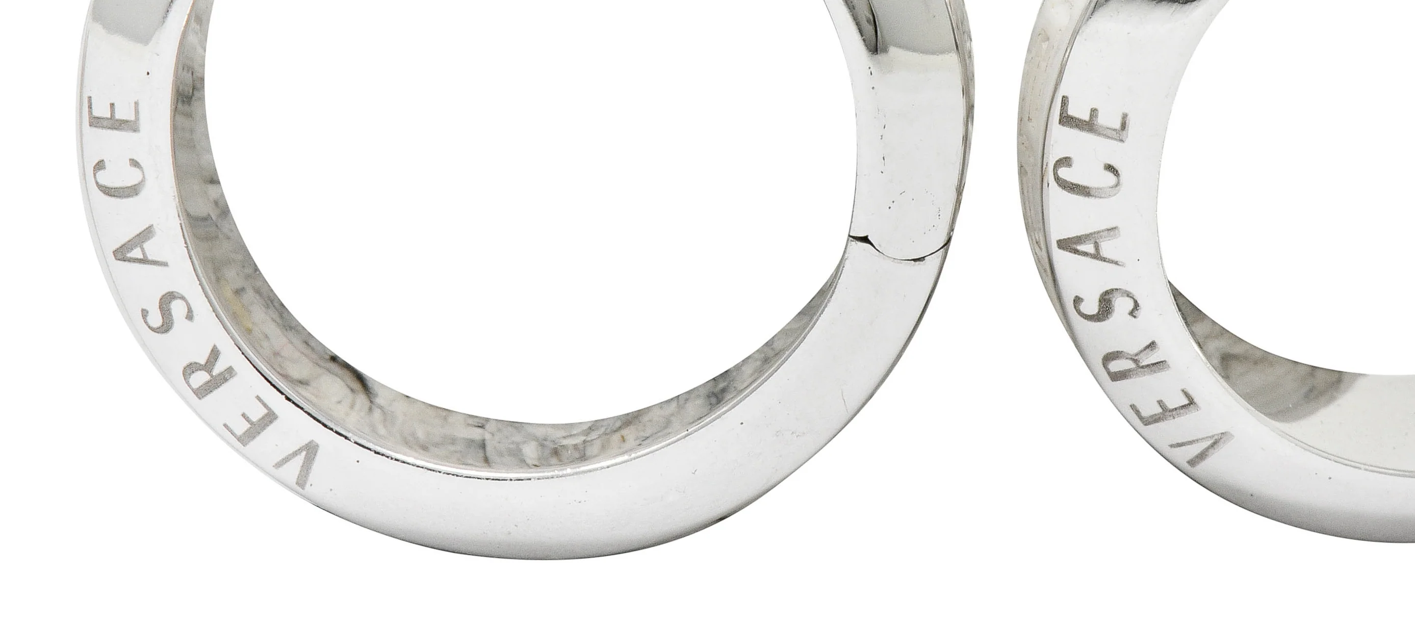 Versace Hardstone 18 Karat White Gold Greek Key Contemporary Hoop Earrings - Image 7