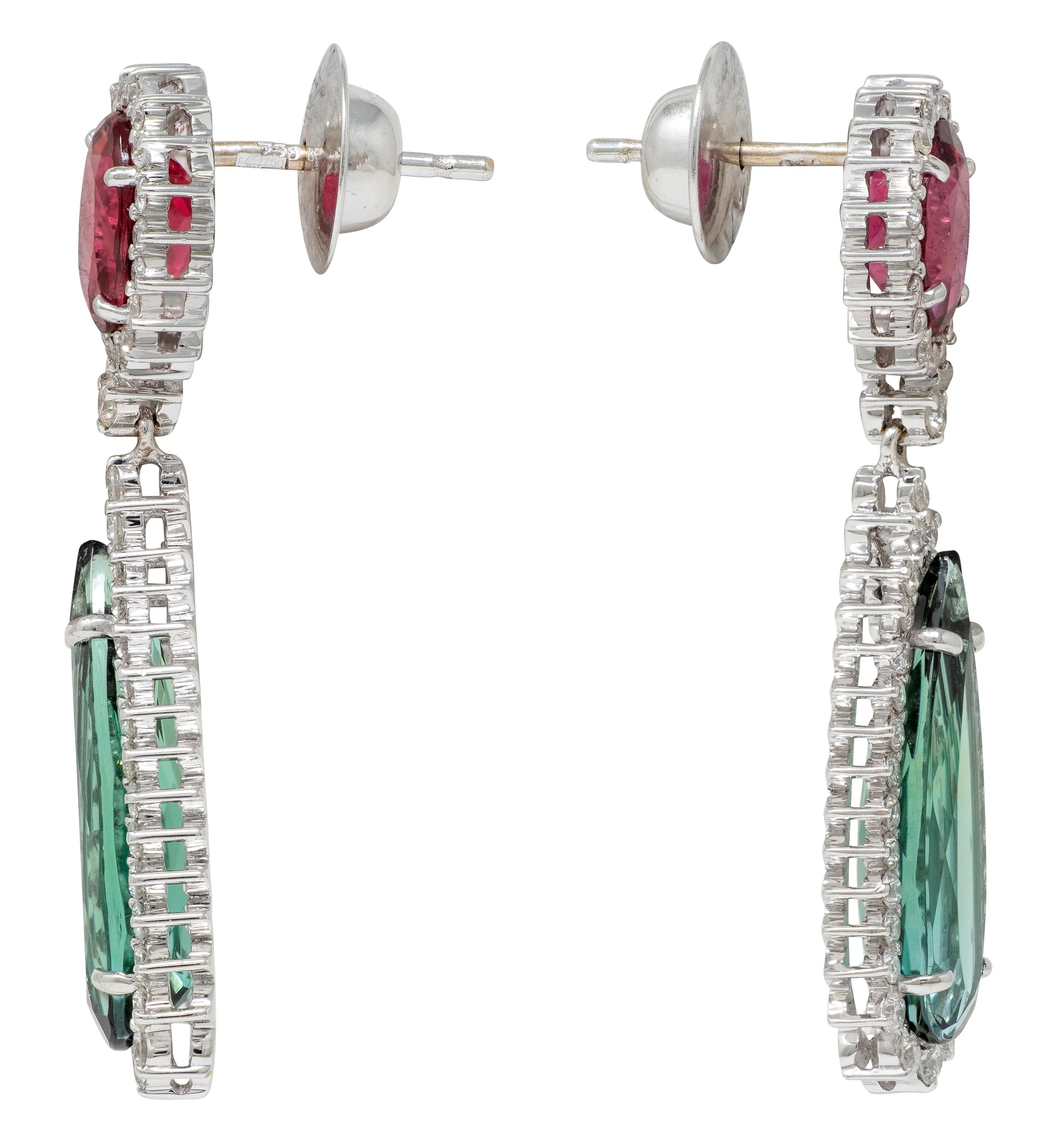 Vianna Brasil Contemporary 9.53 CTW Tourmaline Diamond 18 Karat White Gold Drop Earrings - Image 3