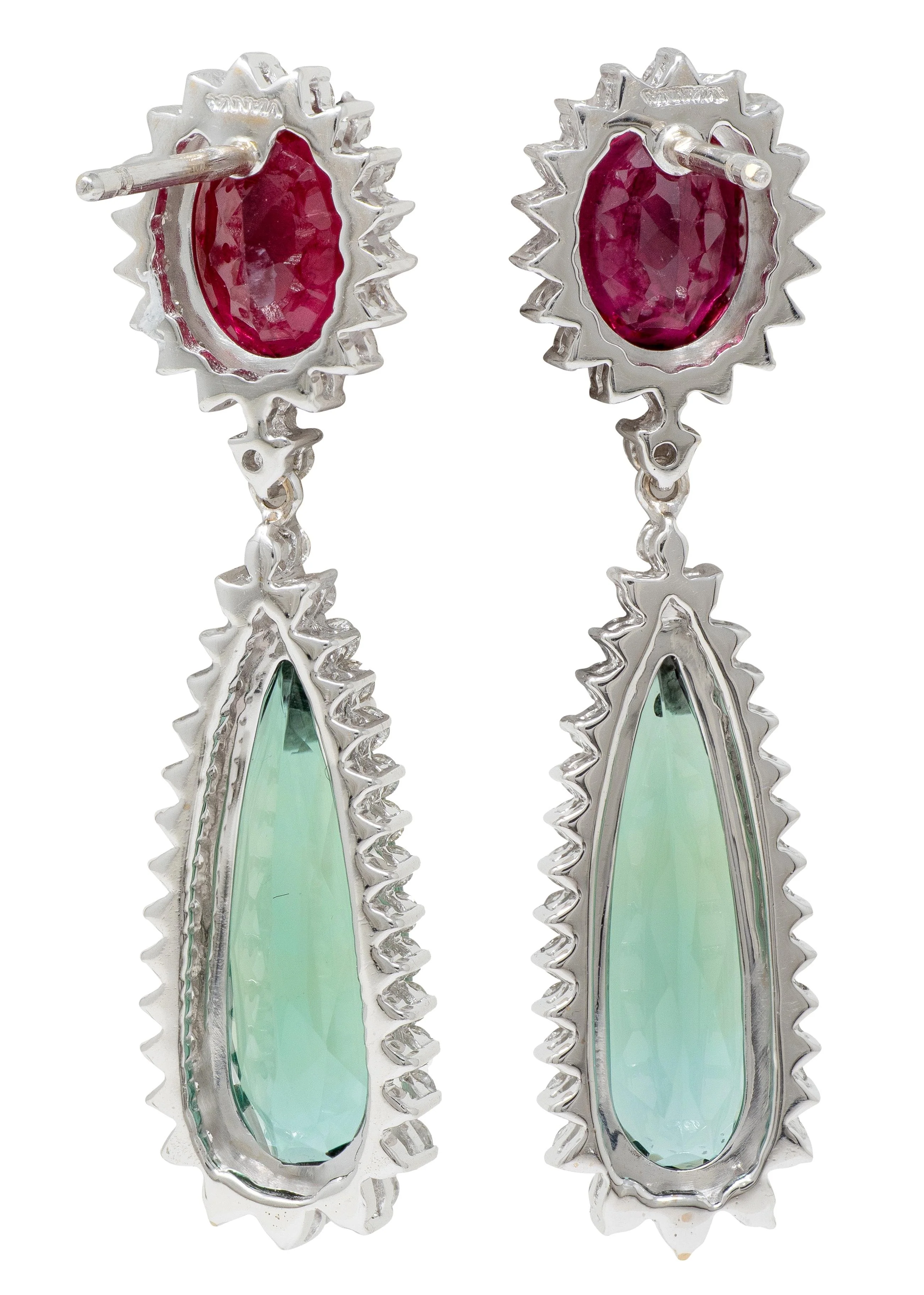 Vianna Brasil Contemporary 9.53 CTW Tourmaline Diamond 18 Karat White Gold Drop Earrings - Image 4