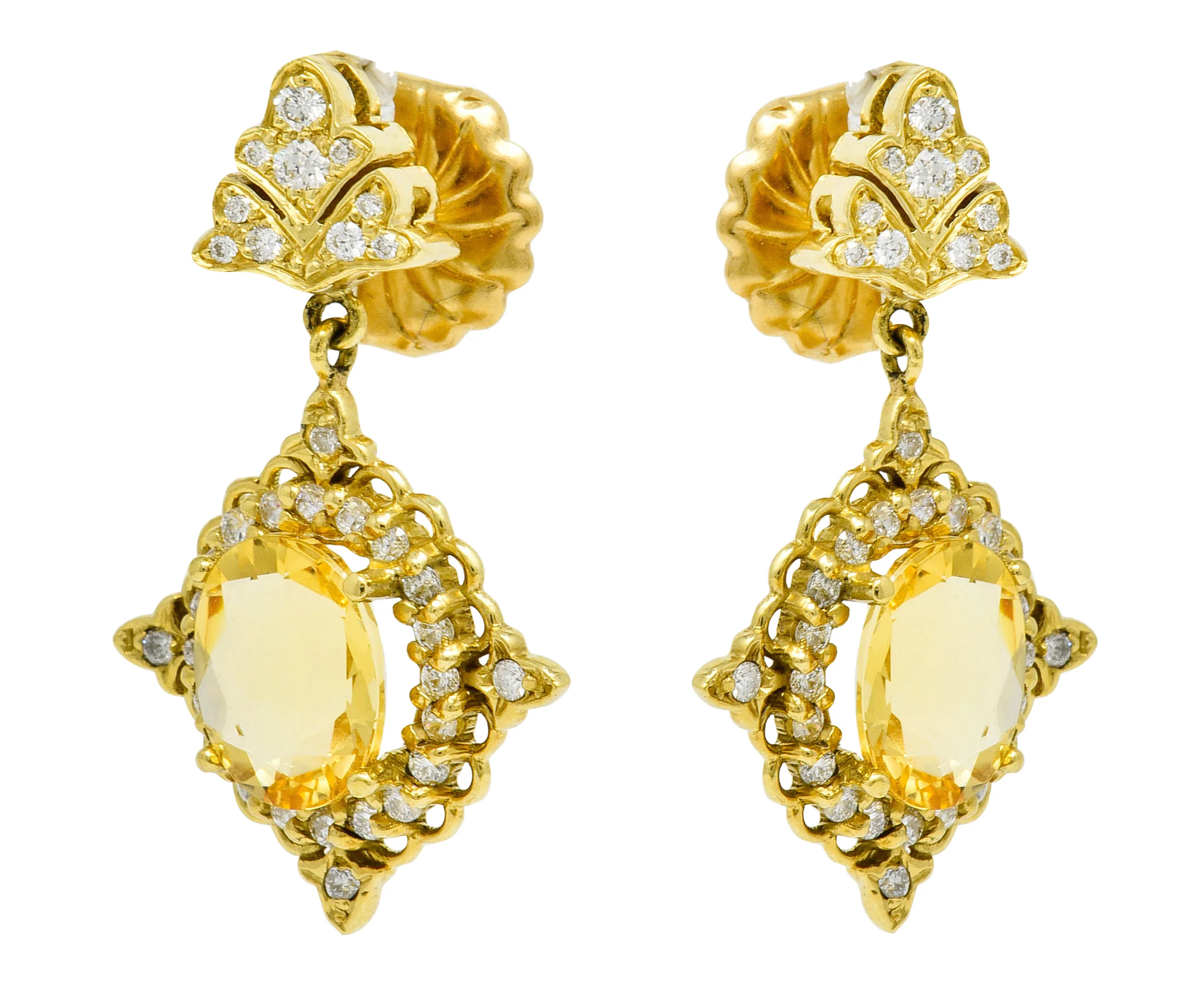 Vibrant Heliodor Golden Beryl 18 Karat Gold Foliate Drop Earrings - Image 3