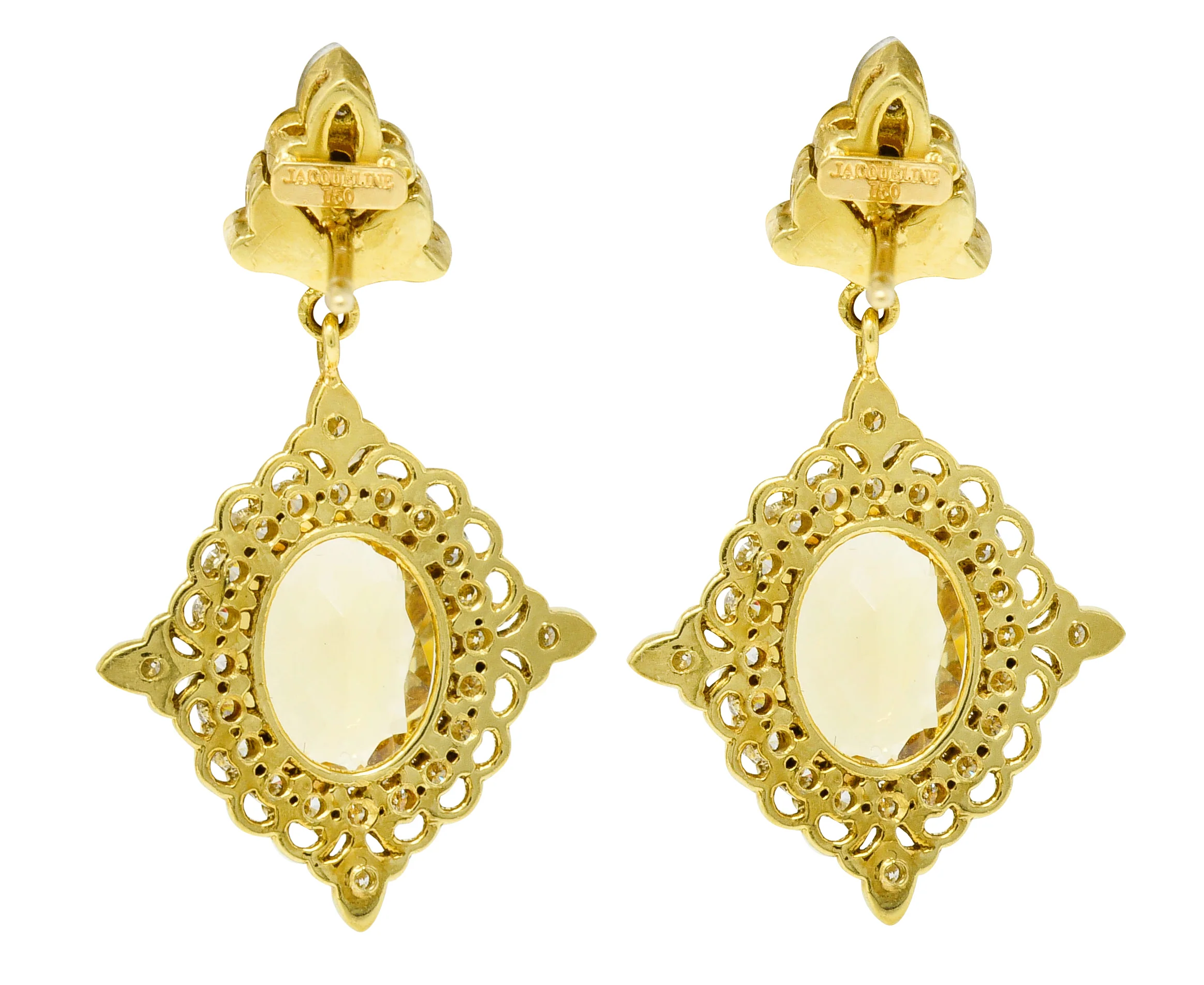Vibrant Heliodor Golden Beryl 18 Karat Gold Foliate Drop Earrings - Image 4