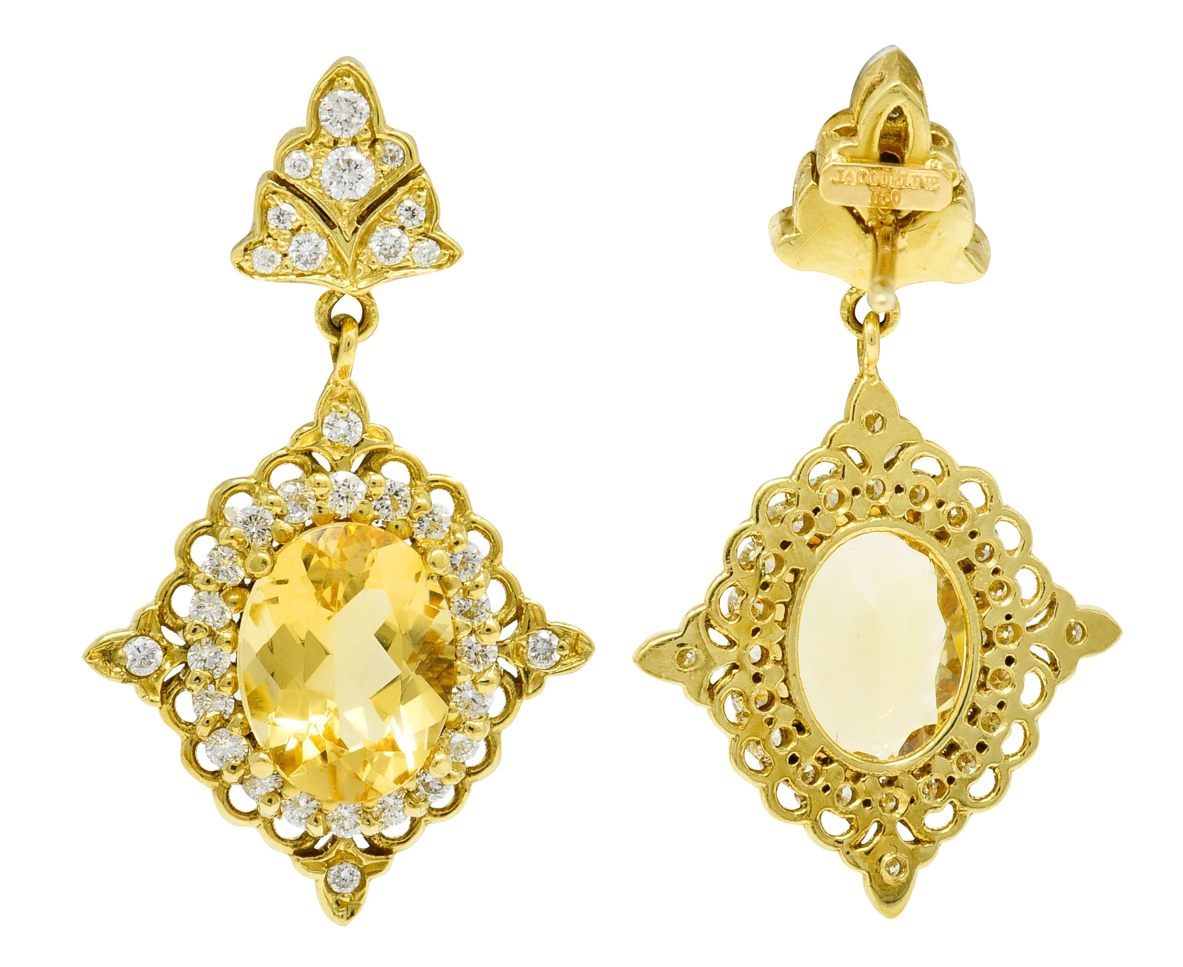Vibrant Heliodor Golden Beryl 18 Karat Gold Foliate Drop Earrings - Image 6