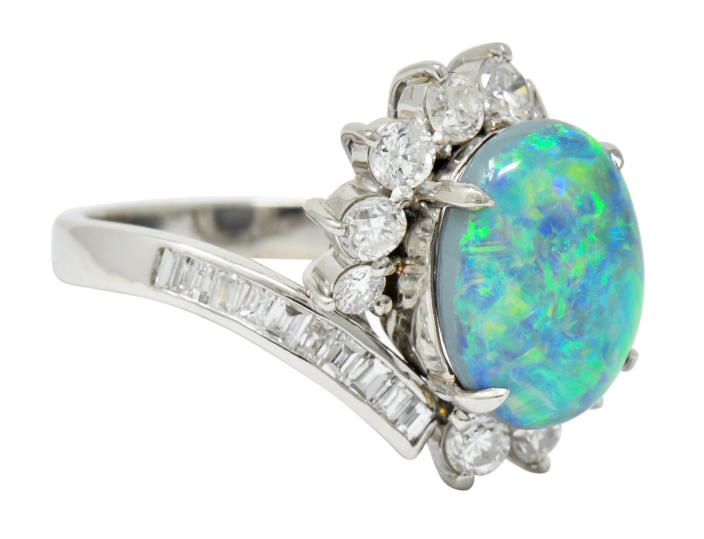 Vibrant Opal Diamond Platinum Cluster Bypass Ring - Image 2