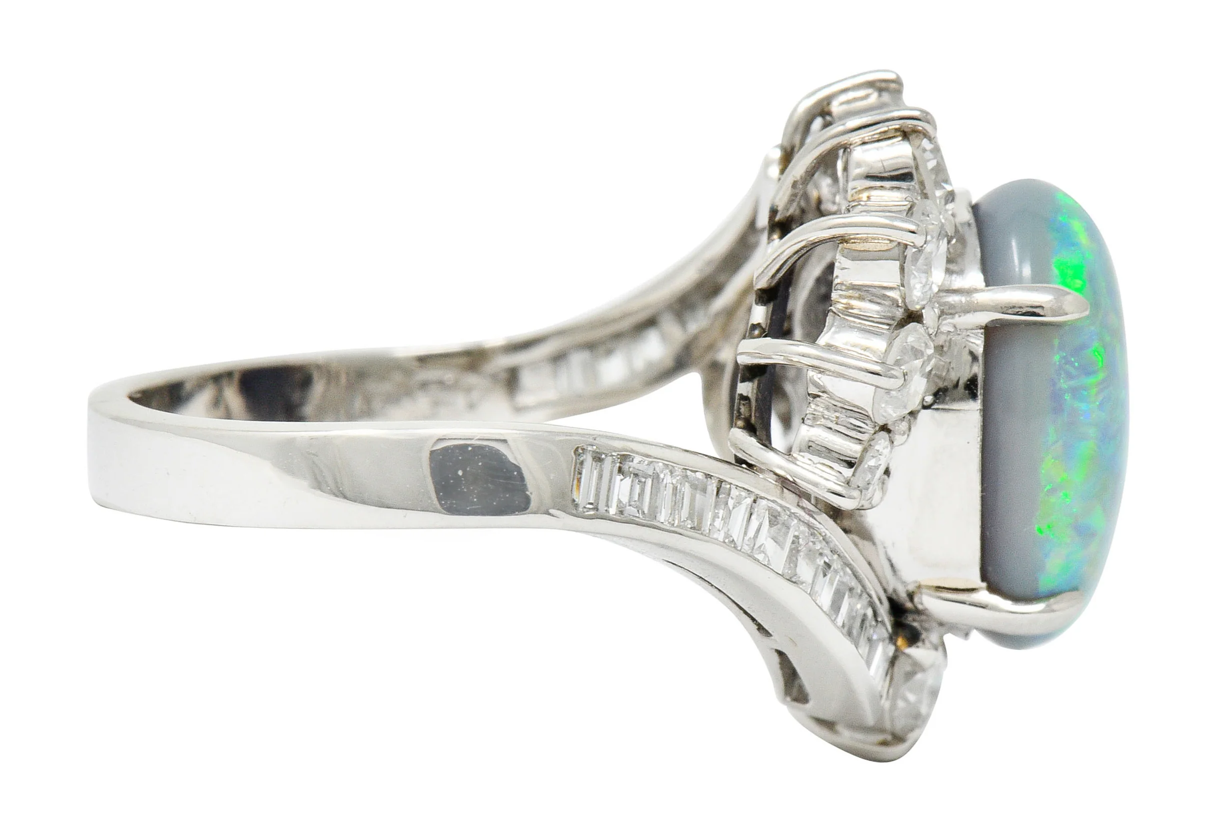Vibrant Opal Diamond Platinum Cluster Bypass Ring - Image 3