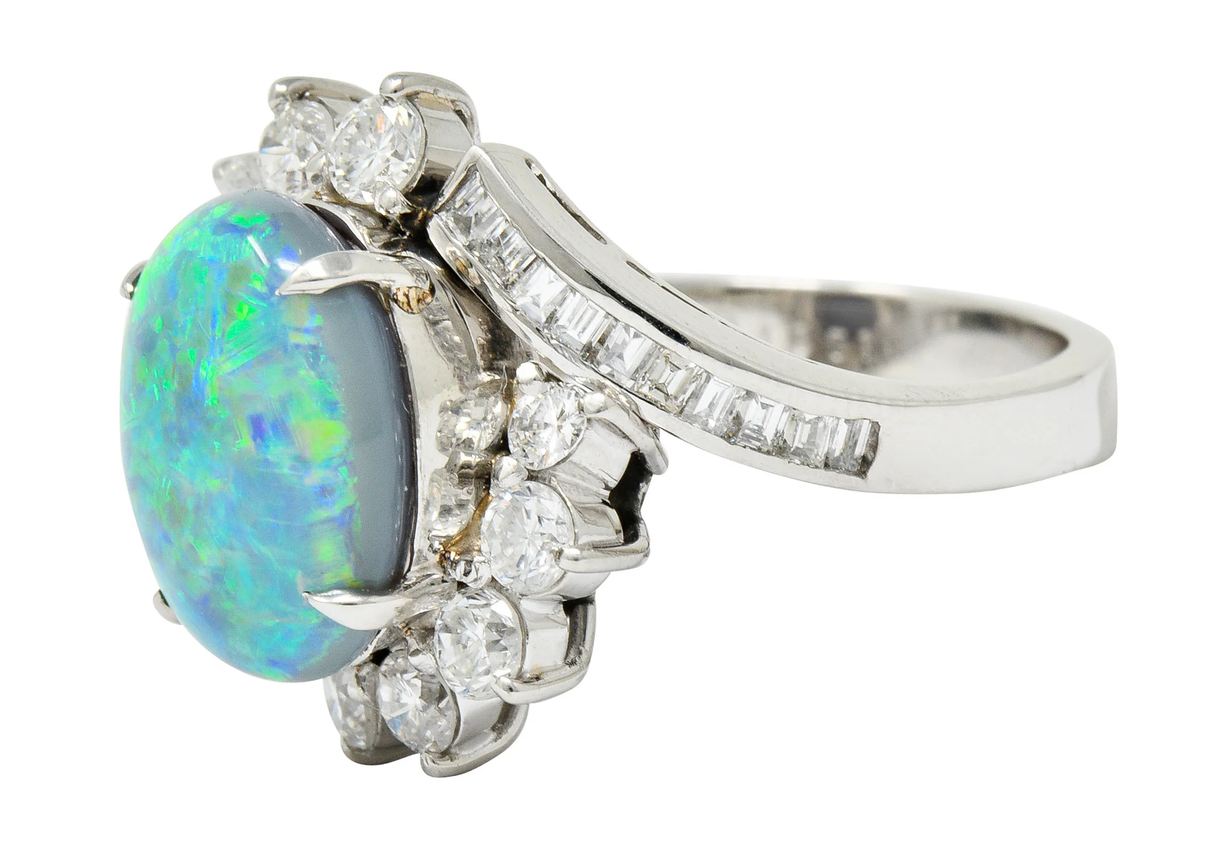 Vibrant Opal Diamond Platinum Cluster Bypass Ring - Image 6