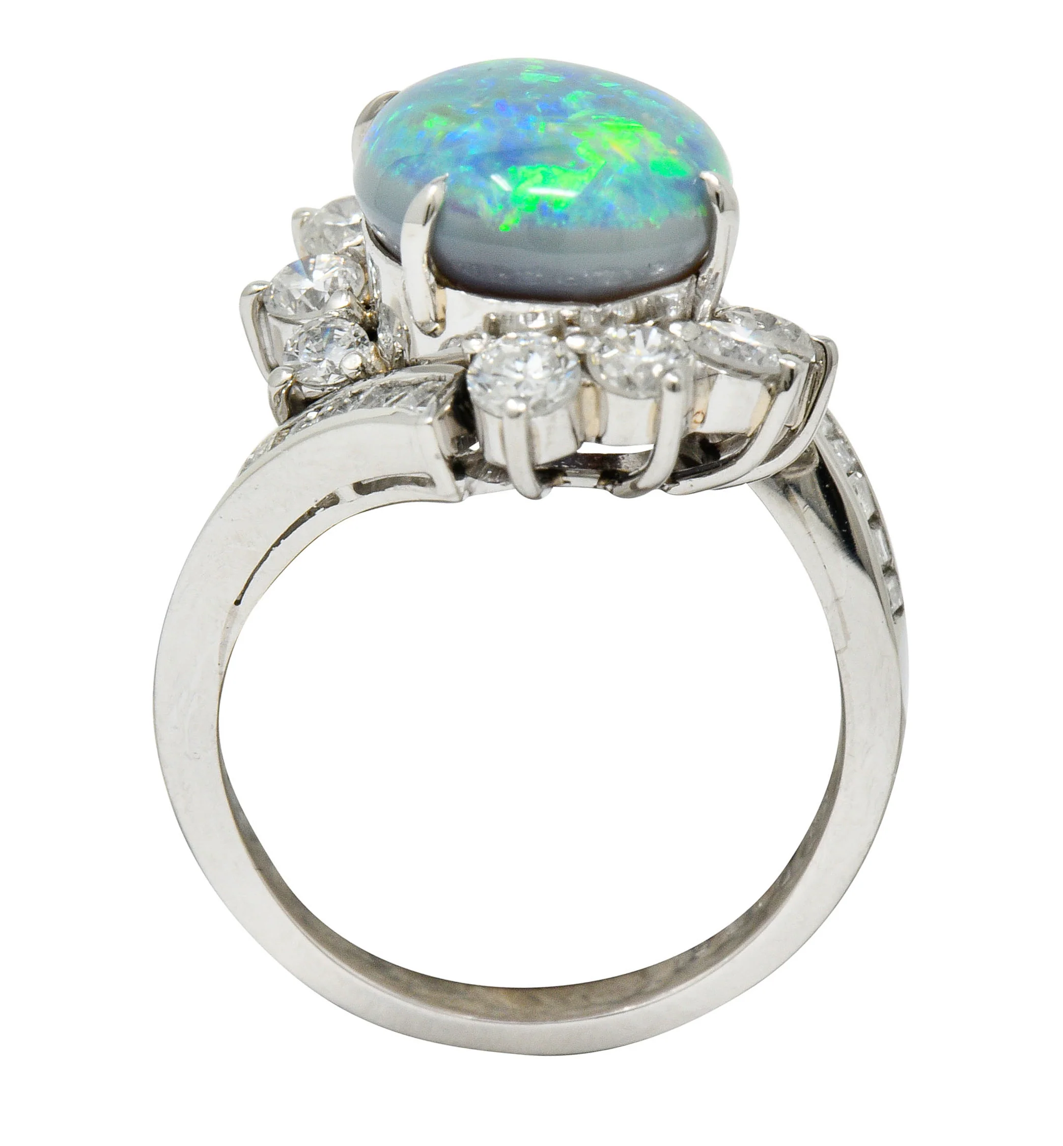 Vibrant Opal Diamond Platinum Cluster Bypass Ring - Image 7
