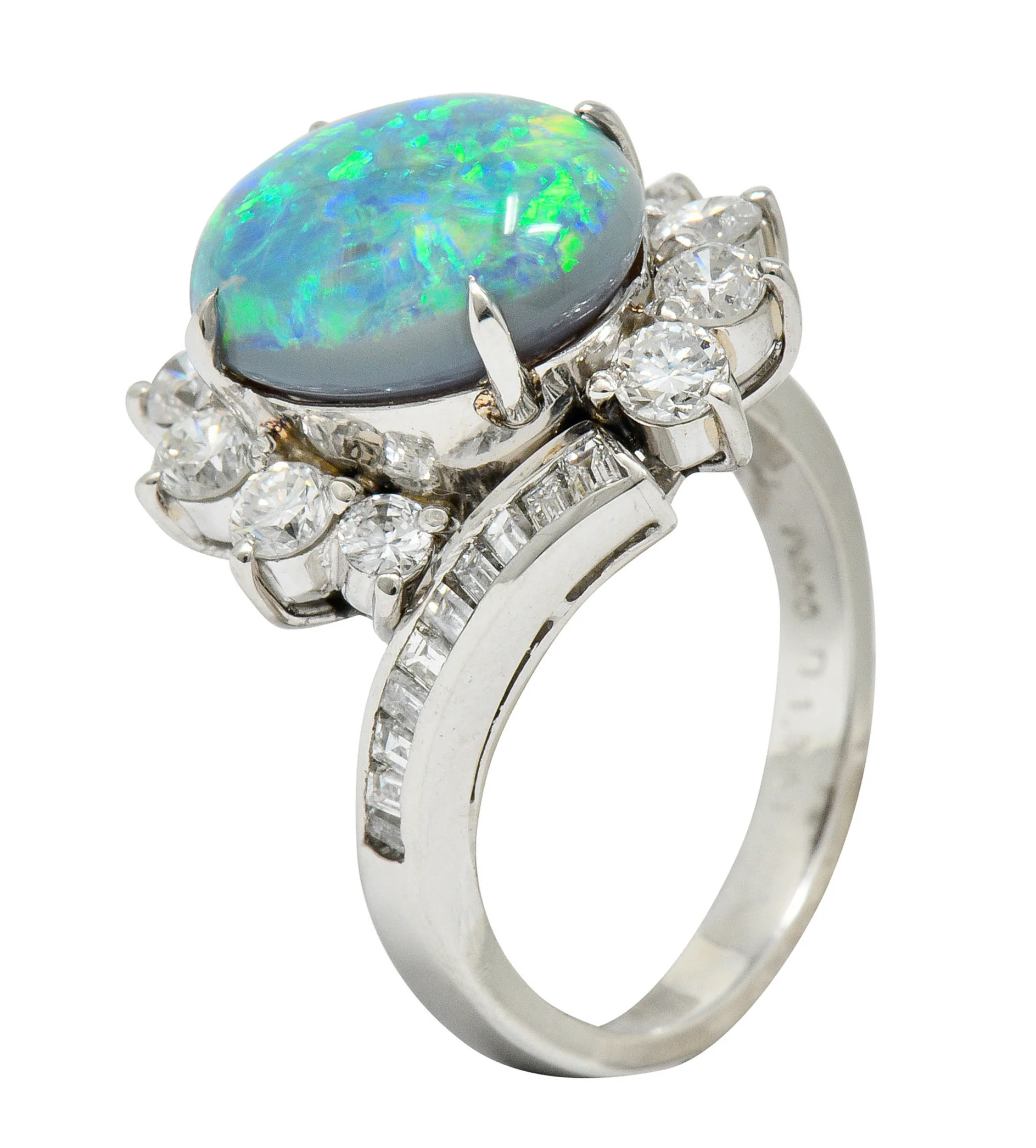 Vibrant Opal Diamond Platinum Cluster Bypass Ring - Image 8