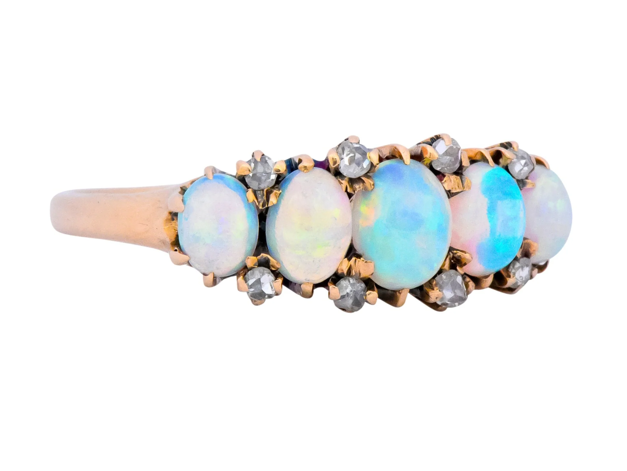 Vibrant Victorian Opal Diamond 14 Karat Gold Ring - Image 2