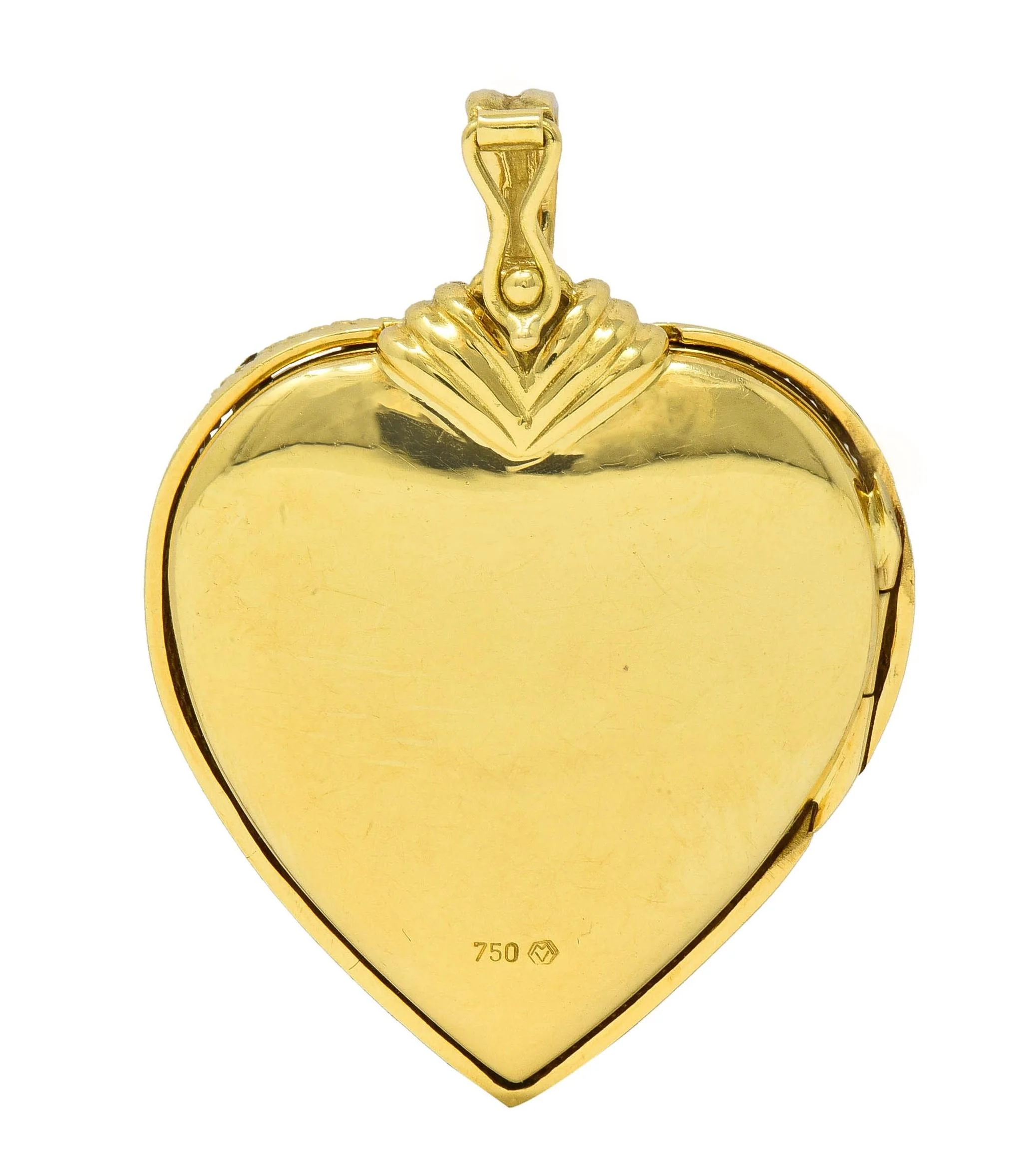 Victor Mayer Diamond Enamel 18 Karat Yellow Gold Vintage Heart Locket Pendant - Image 4