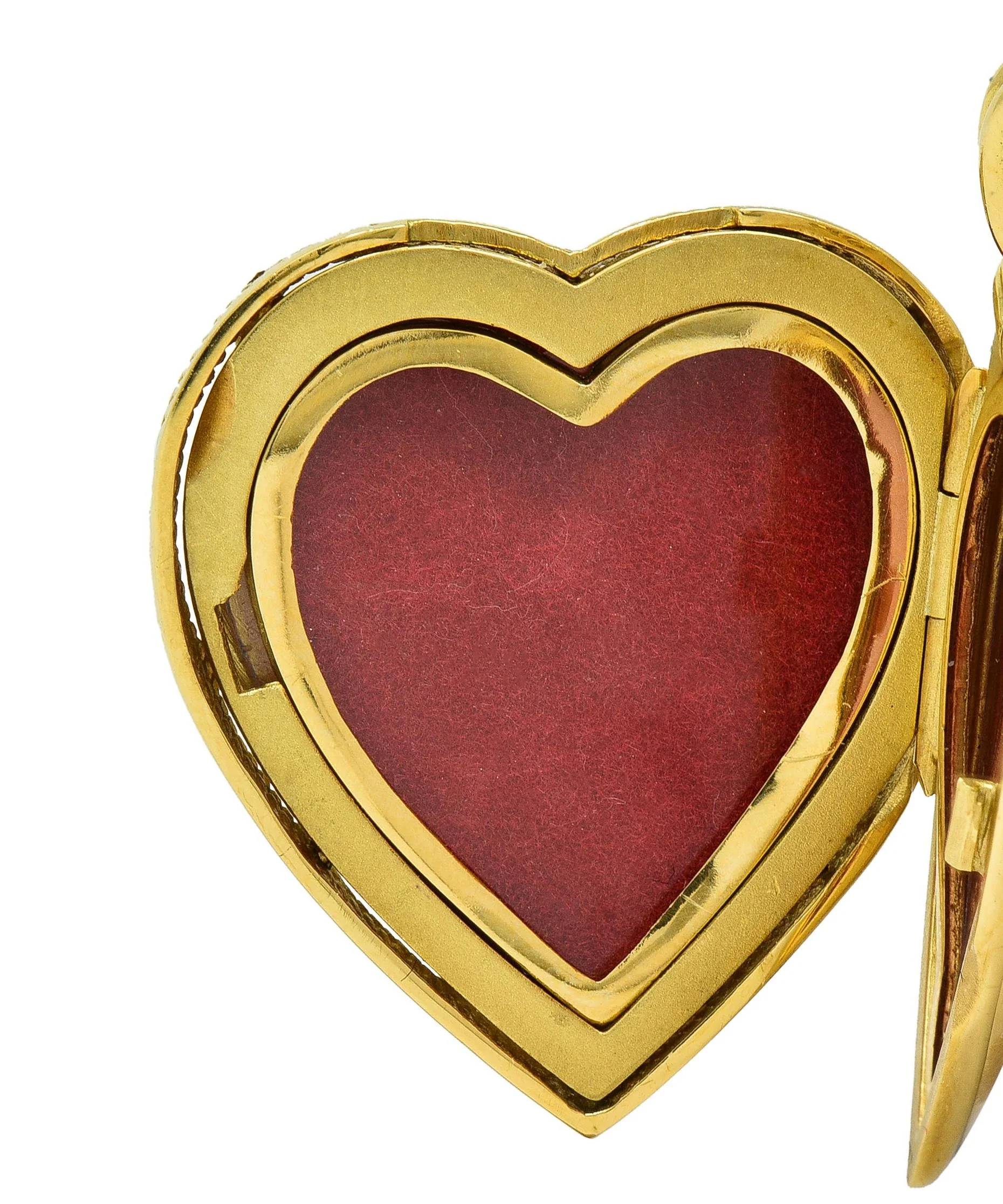 Victor Mayer Diamond Enamel 18 Karat Yellow Gold Vintage Heart Locket Pendant - Image 9