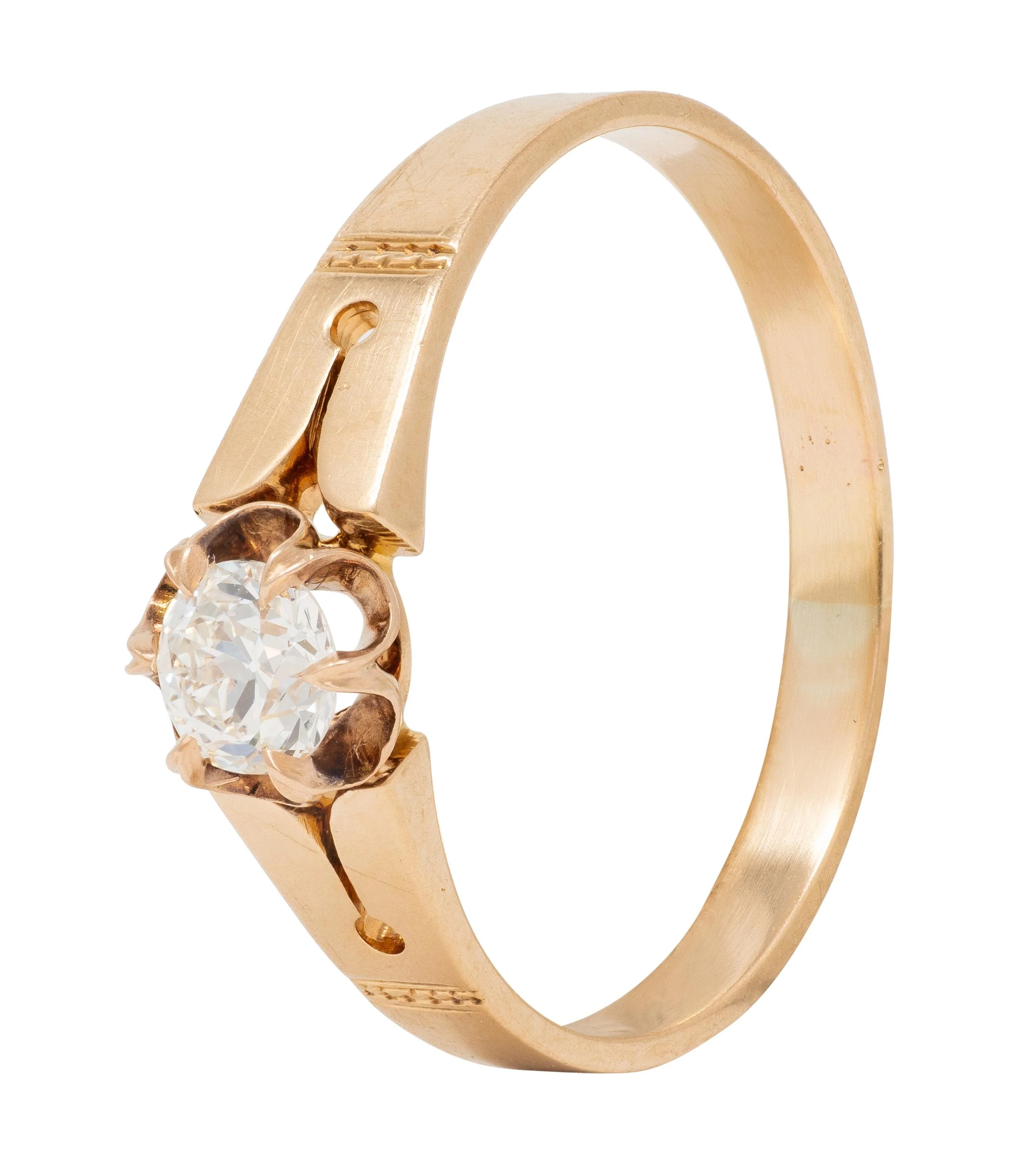 Victorian 0.32 Old Mine Cut Diamond 14 Karat Yellow Gold Antique Belcher Engagement Ring - Image 9