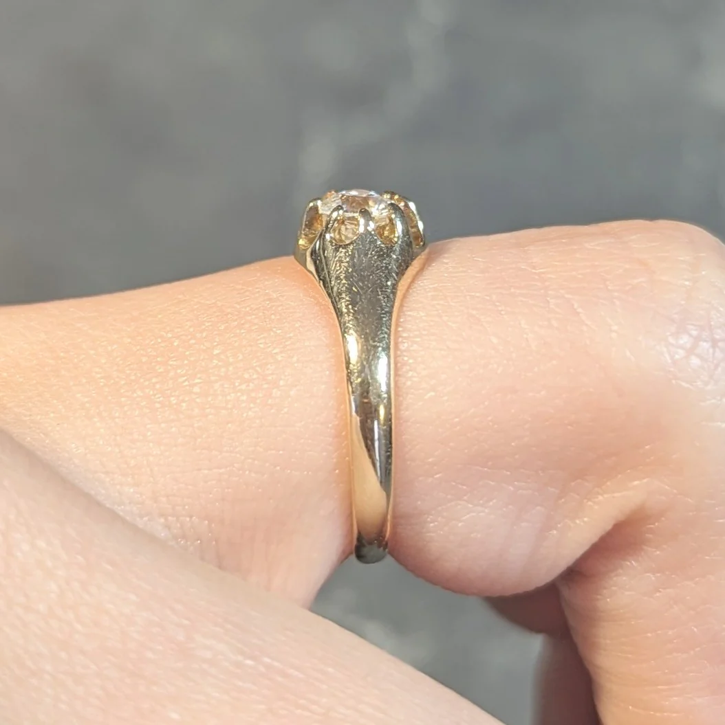 Victorian 0.35 CTW Old European Cut Diamond 14 Karat Yellow Gold Belcher Solitaire Engagement Ring - Image 14